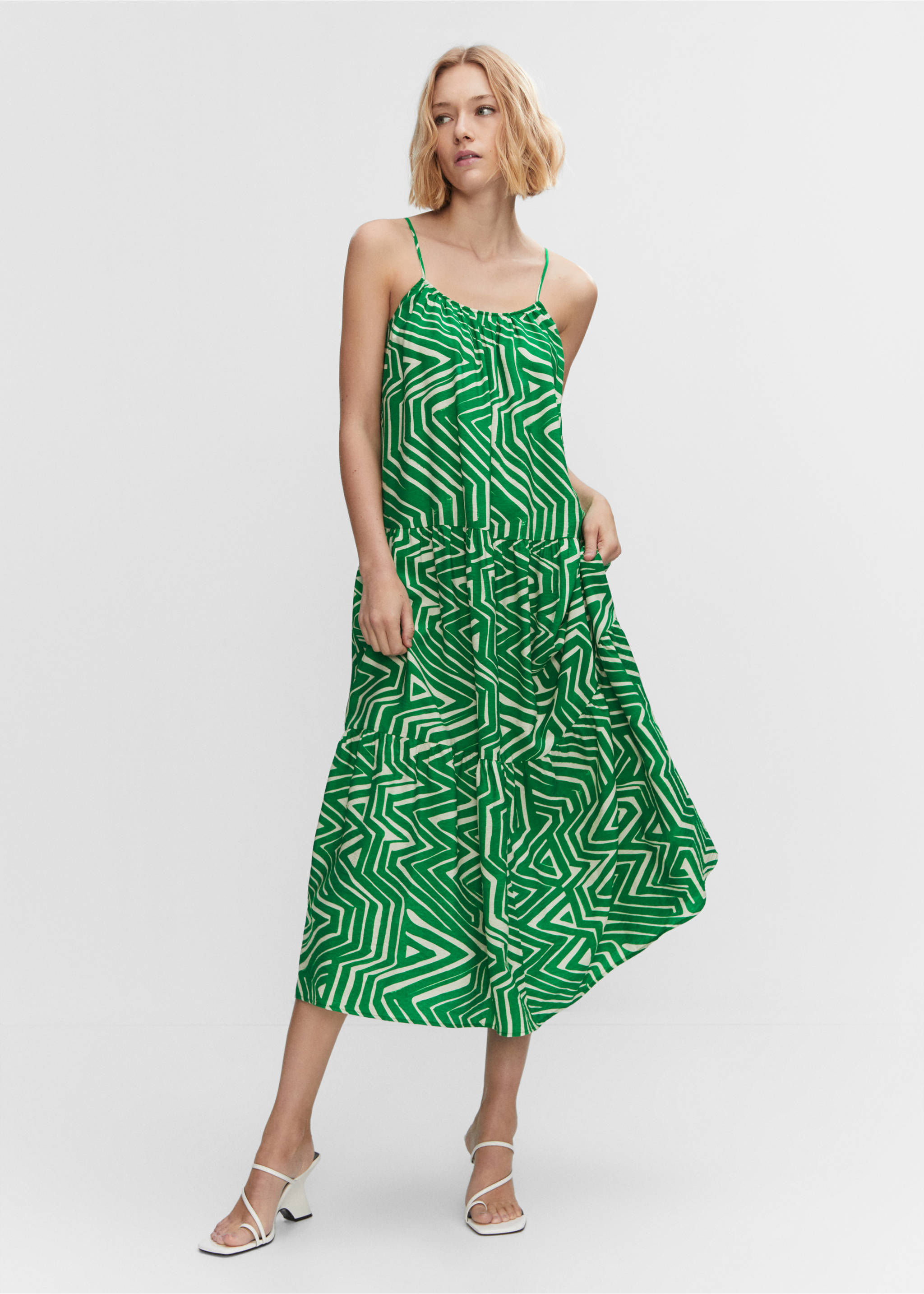 Long printed dress - General plane, Green. Ref: 57000249-00.