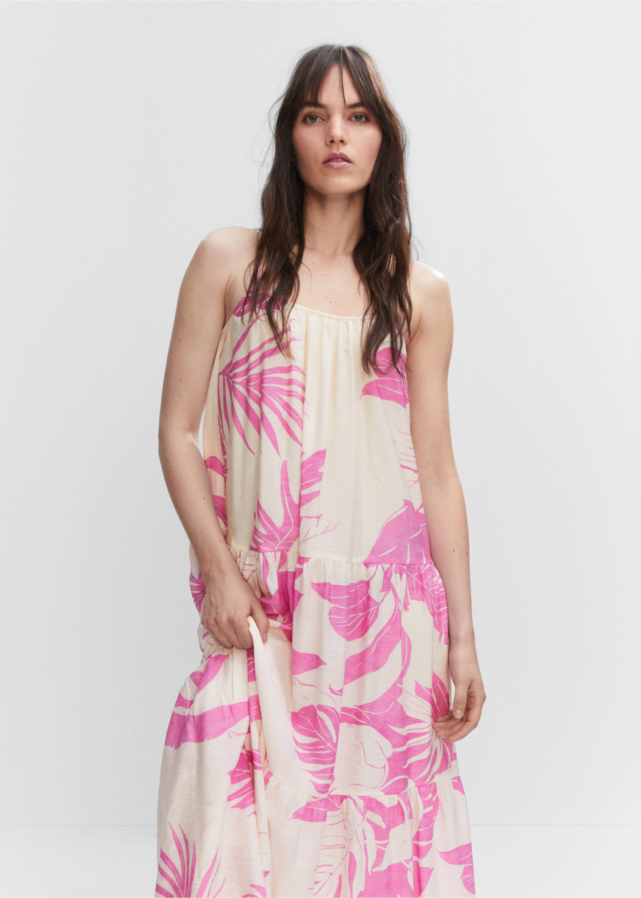 Long printed dress - Medium plane, Pink. Ref: 57000249-00.