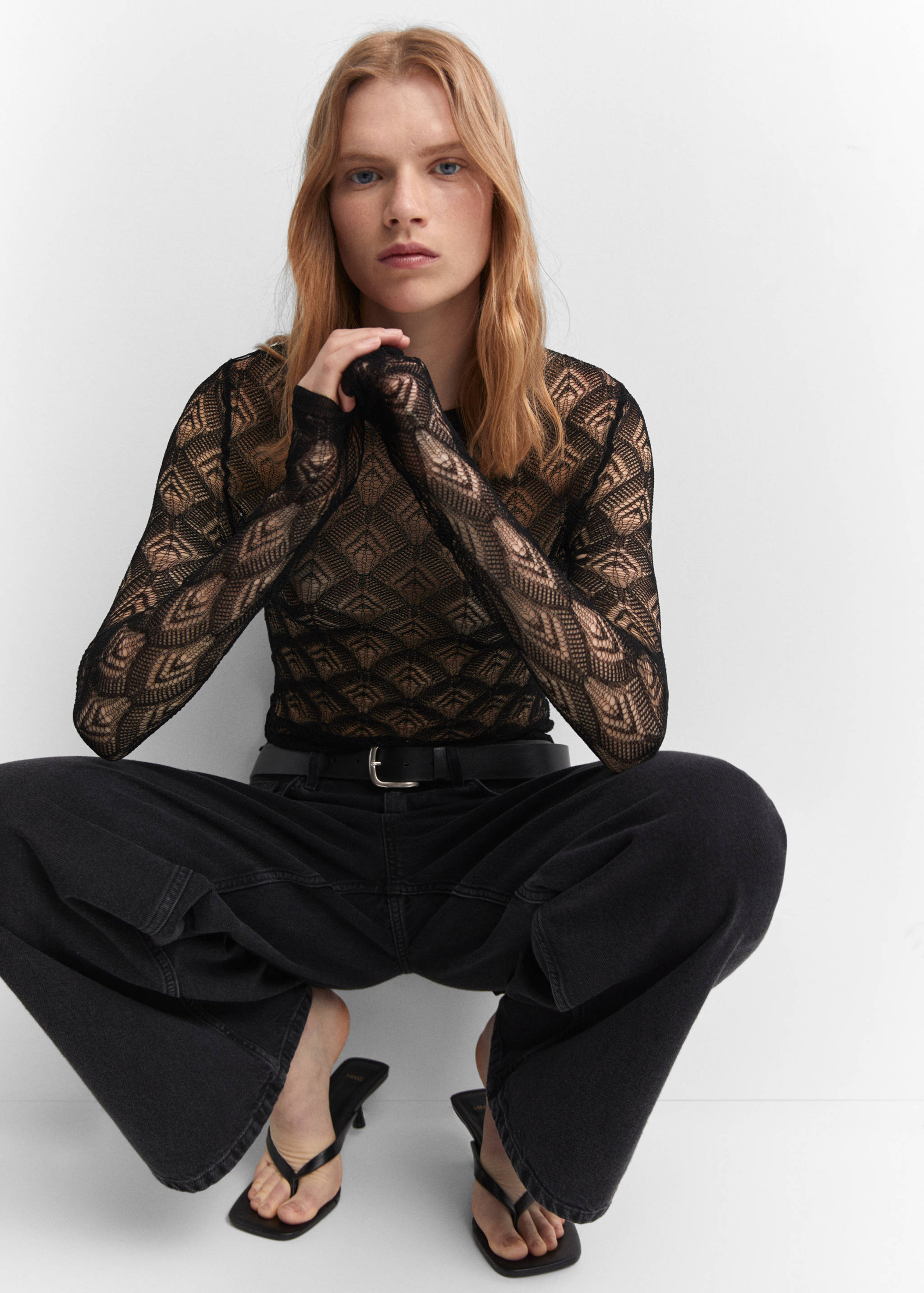 几何图案网眼T恤 - null