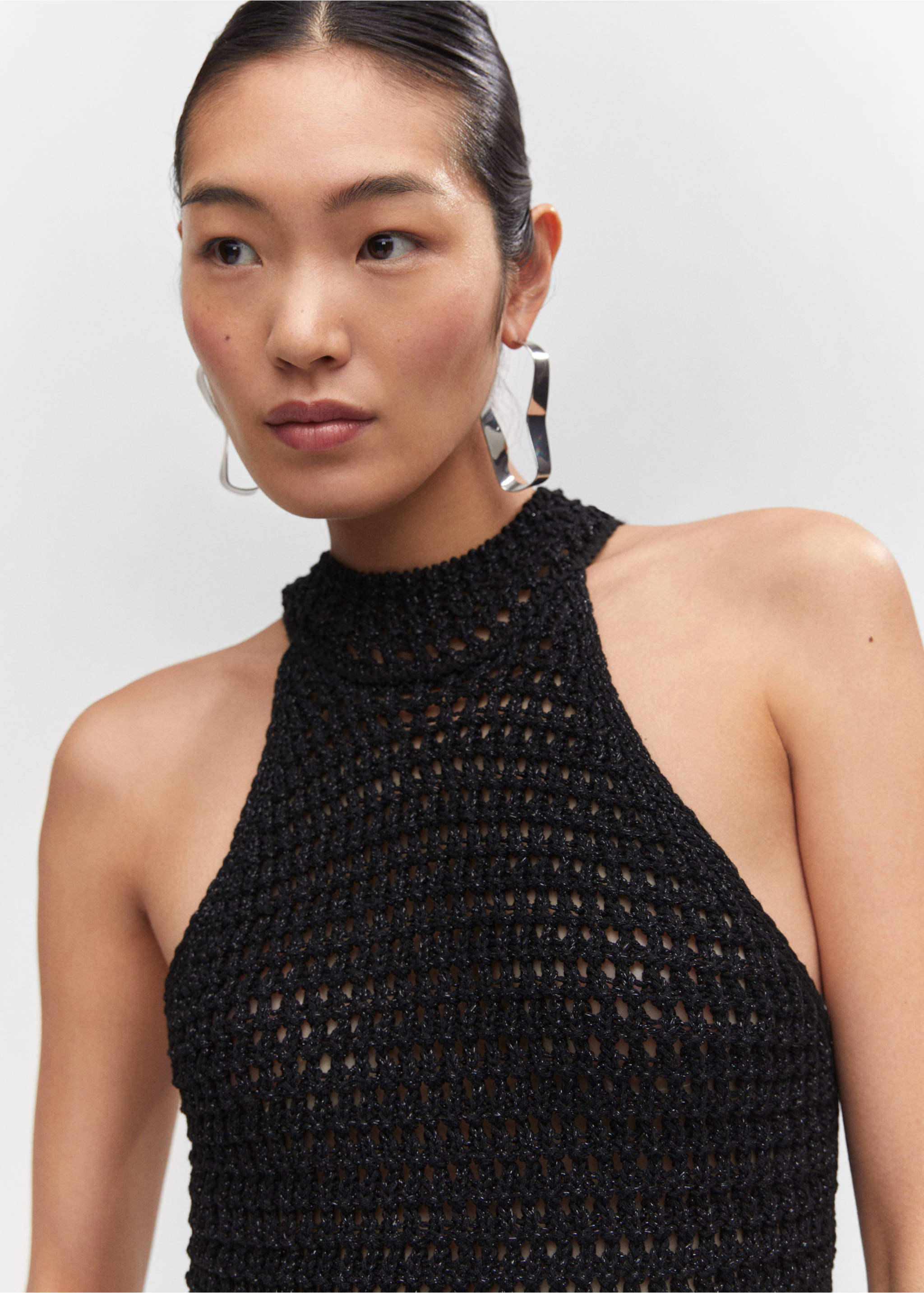 Lurex halter-neck dress - Details of the article 1, Black. Ref: 57000458-00.