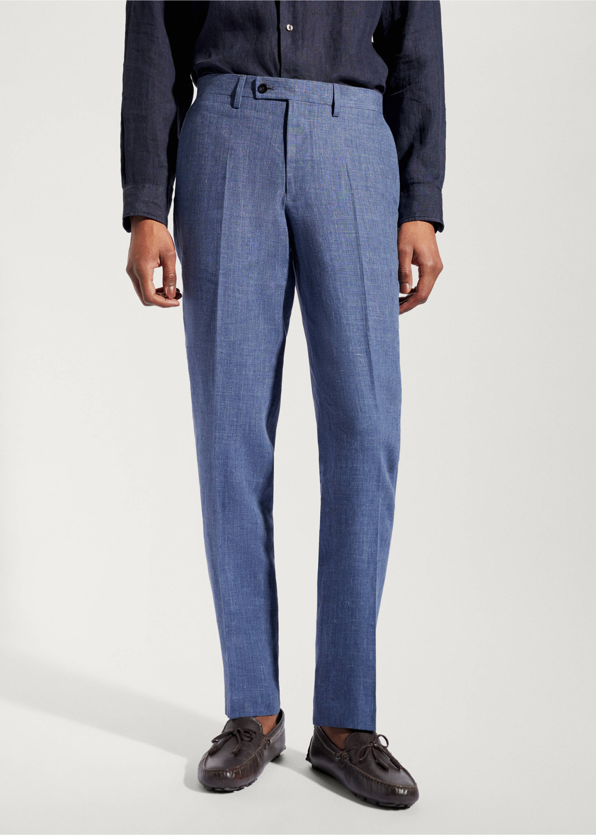 Pantalón traje 100% lino - Plano medio, Azul indigo. Ref: 57000552-00.