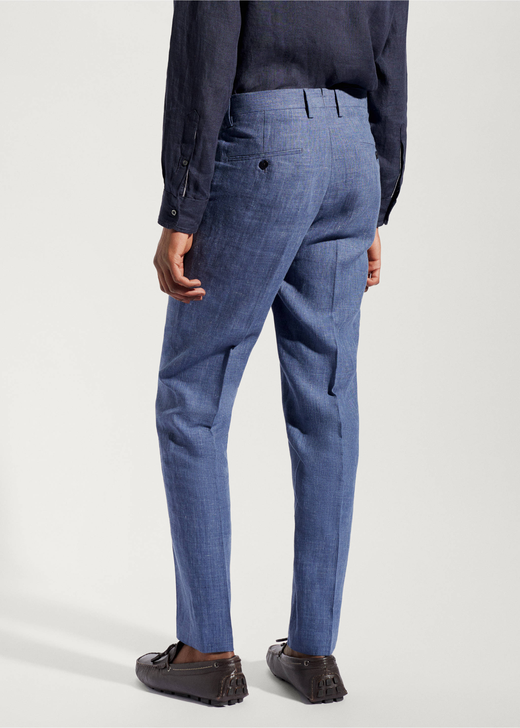 Pantalón traje 100% lino - Reverso del artículo, Azul indigo. Ref: 57000552-00.