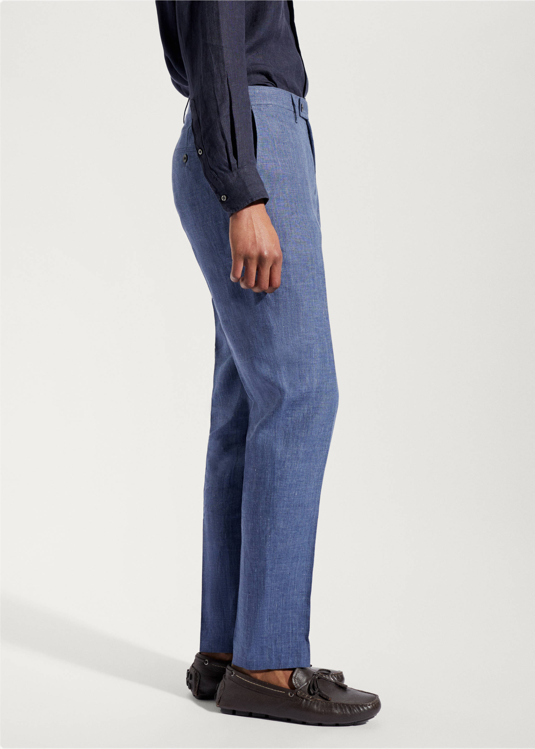 Pantalón traje 100% lino - Detalle del artículo 1, Azul indigo. Ref: 57000552-00.