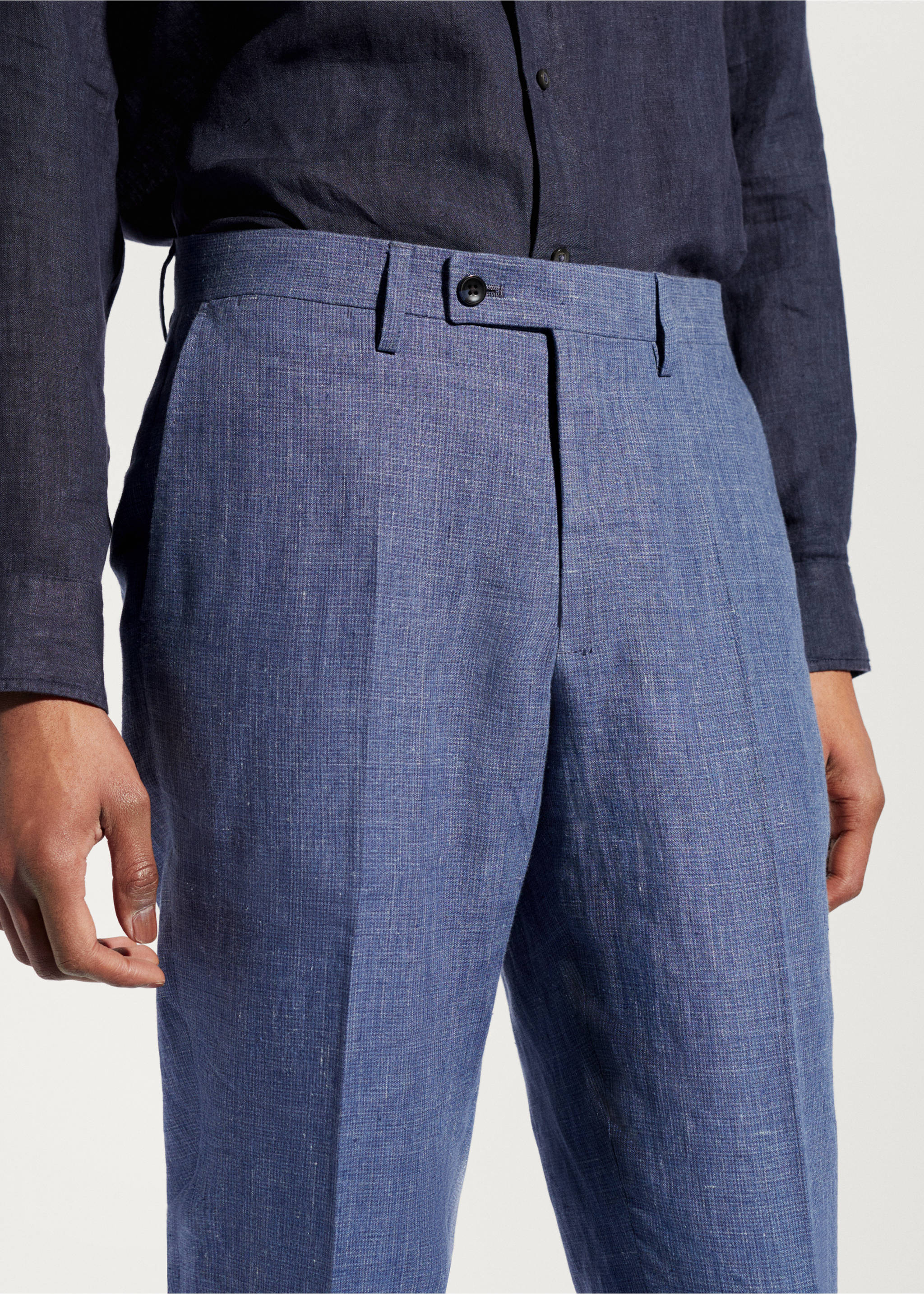 Pantalón traje 100% lino - Detalle del artículo 4, Azul indigo. Ref: 57000552-00.