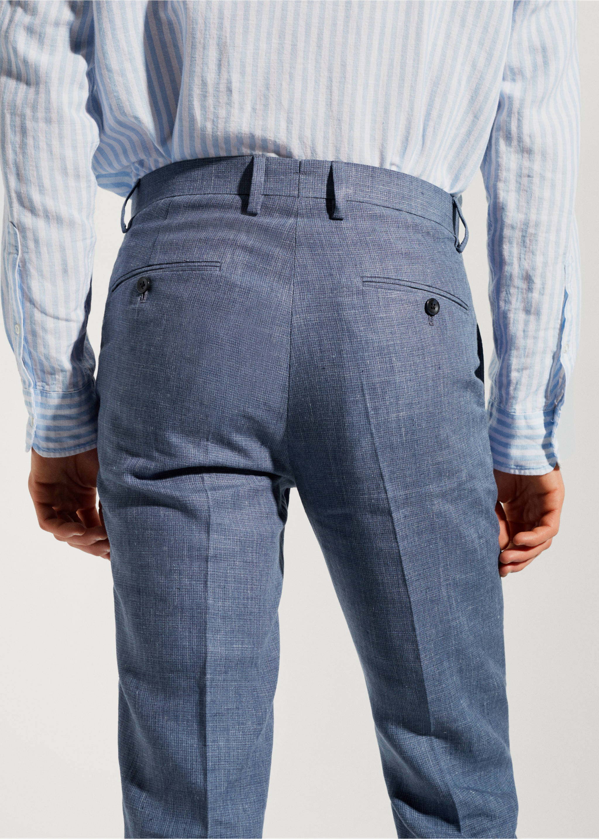 Pantalón traje 100% lino - Detalle del artículo 3, Azul indigo. Ref: 57000552-00.