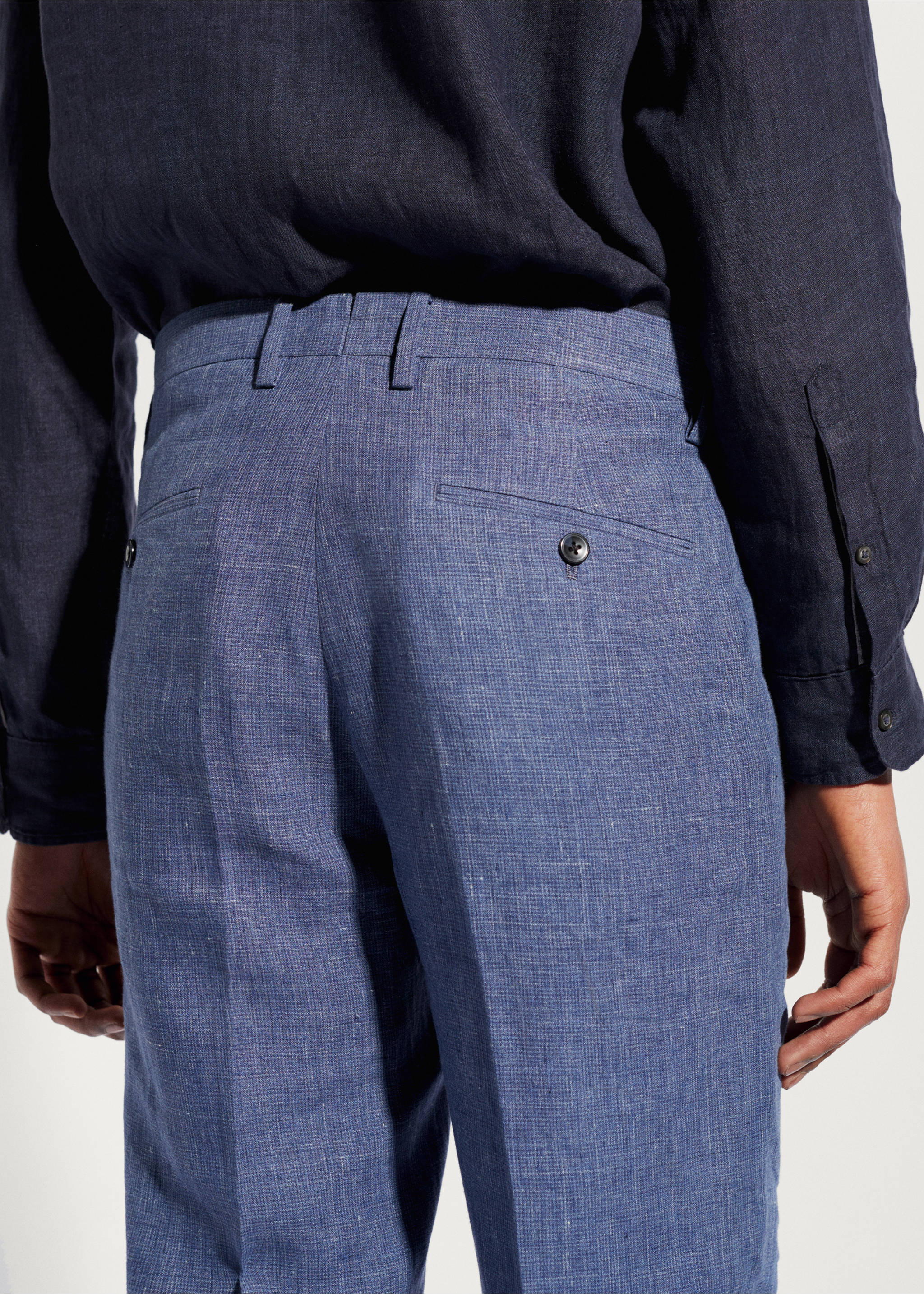 Pantalón traje 100% lino - Detalle del artículo 2, Azul indigo. Ref: 57000552-00.