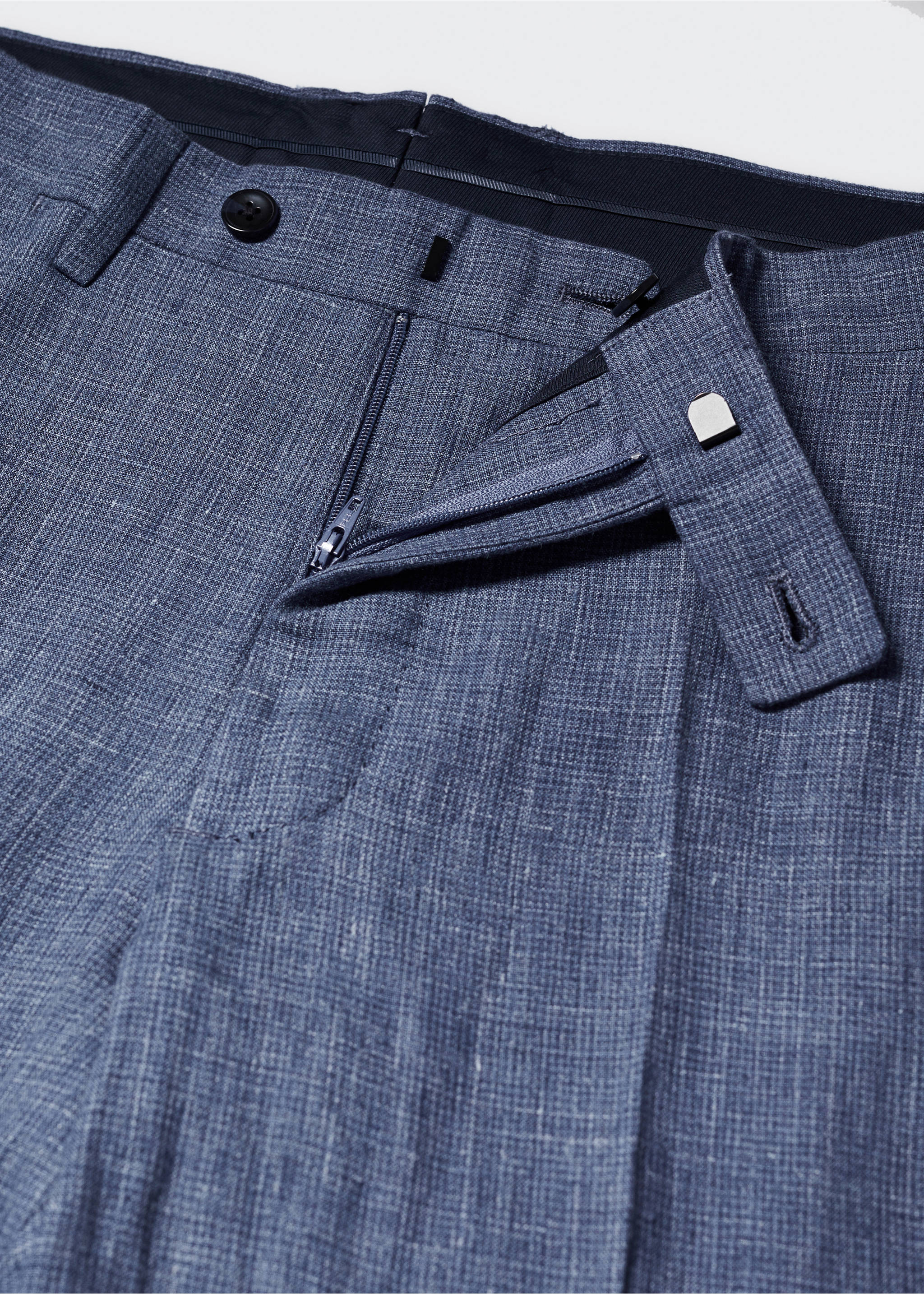 Pantalón traje 100% lino - Detalle del artículo 8, Azul indigo. Ref: 57000552-00.