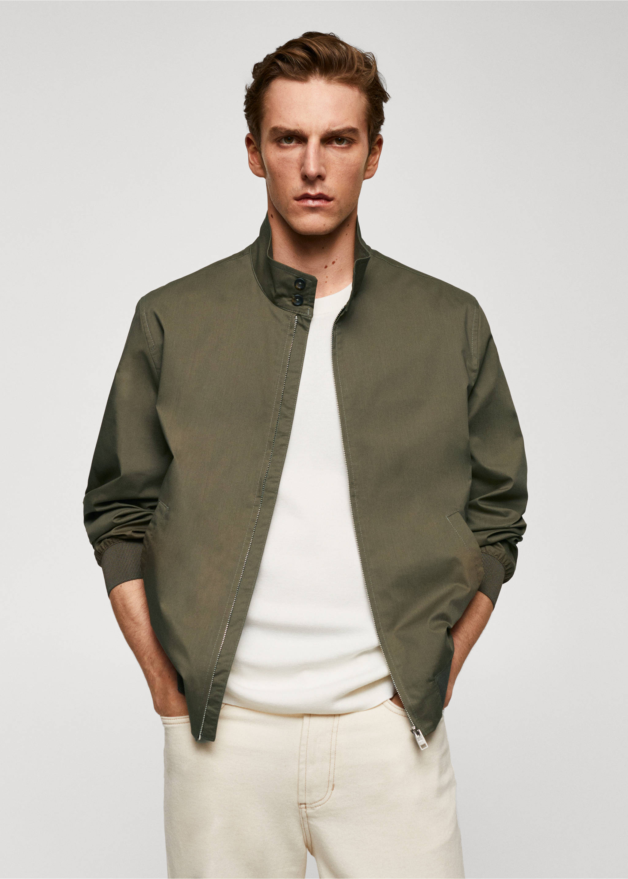 Lightweight fabric bomber jacket - Medium plane, Khaki. Ref: 57000564-00.