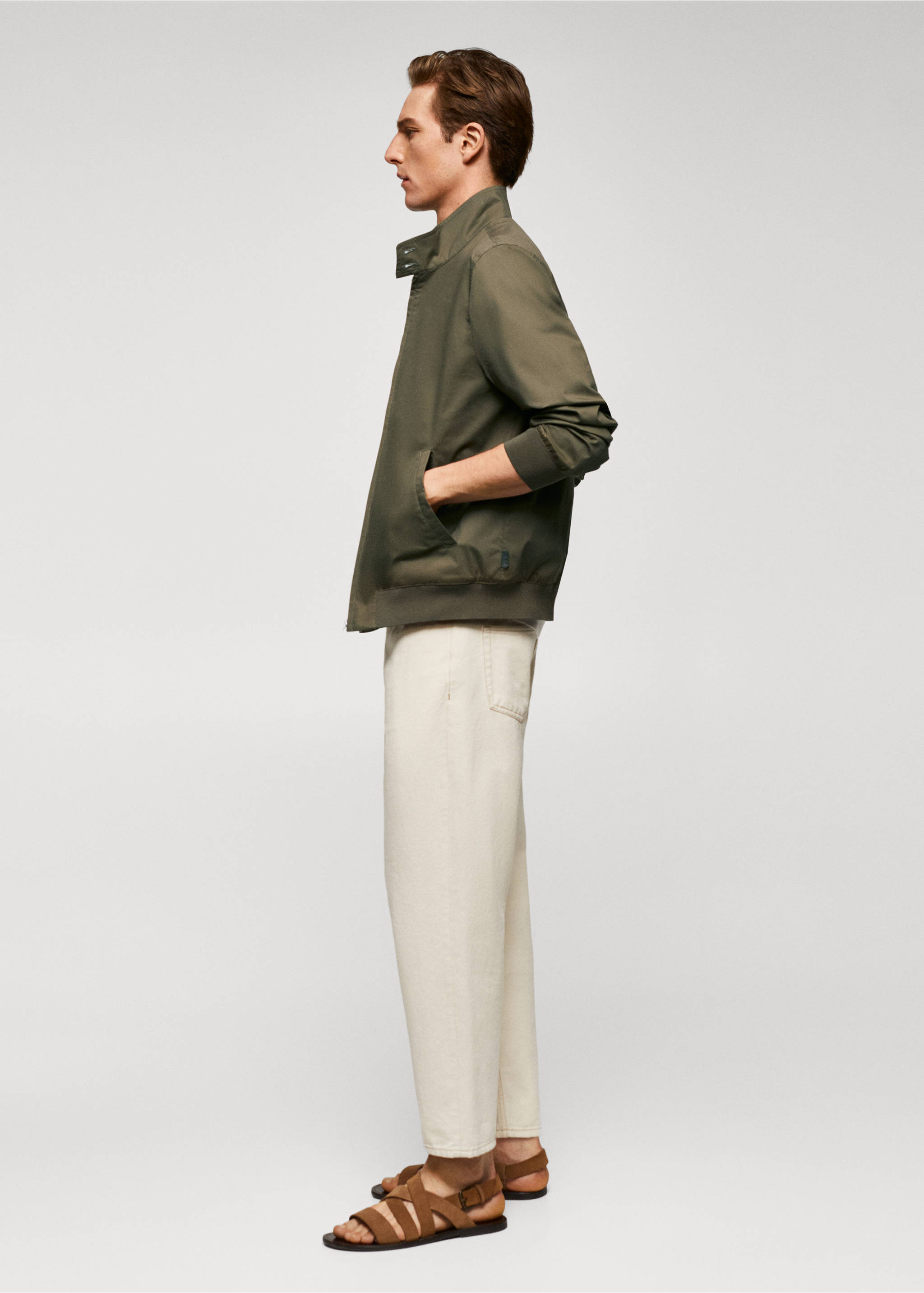 Lightweight fabric bomber jacket - Details of the article 2, Khaki. Ref: 57000564-00.