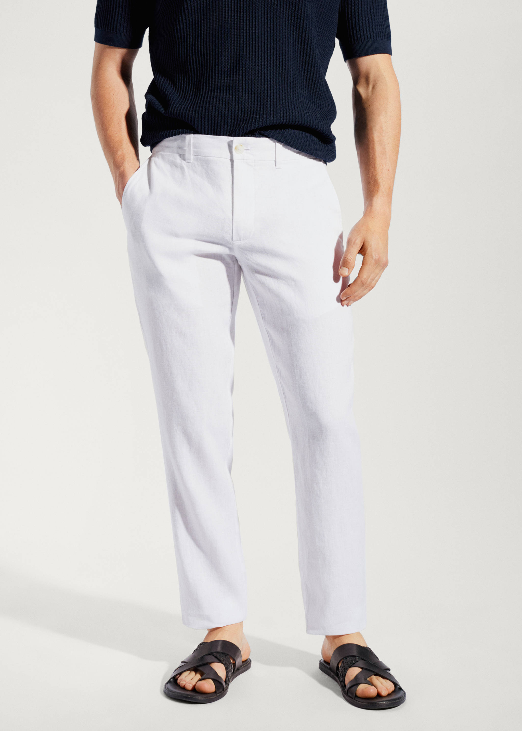 Slim-fit 100% linen trousers - Medium plane