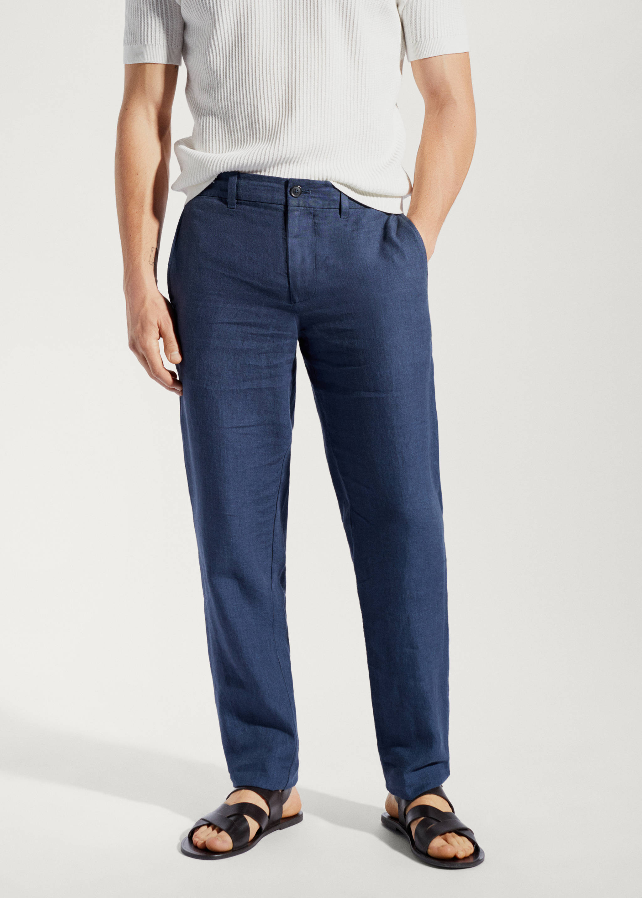 Slim-fit 100% linen trousers - Medium plane