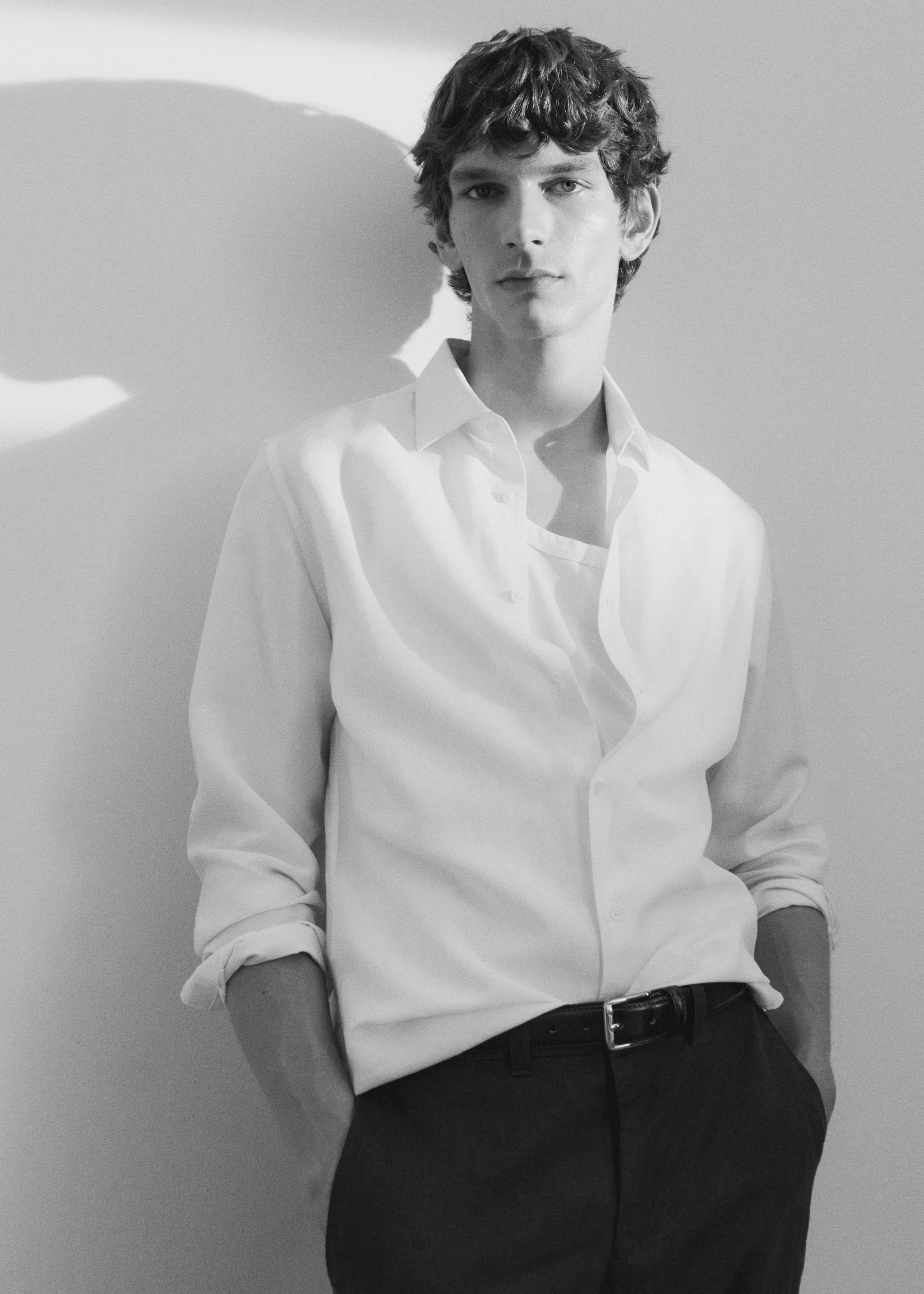 淡色天丝亚麻混纺衬衫 - null