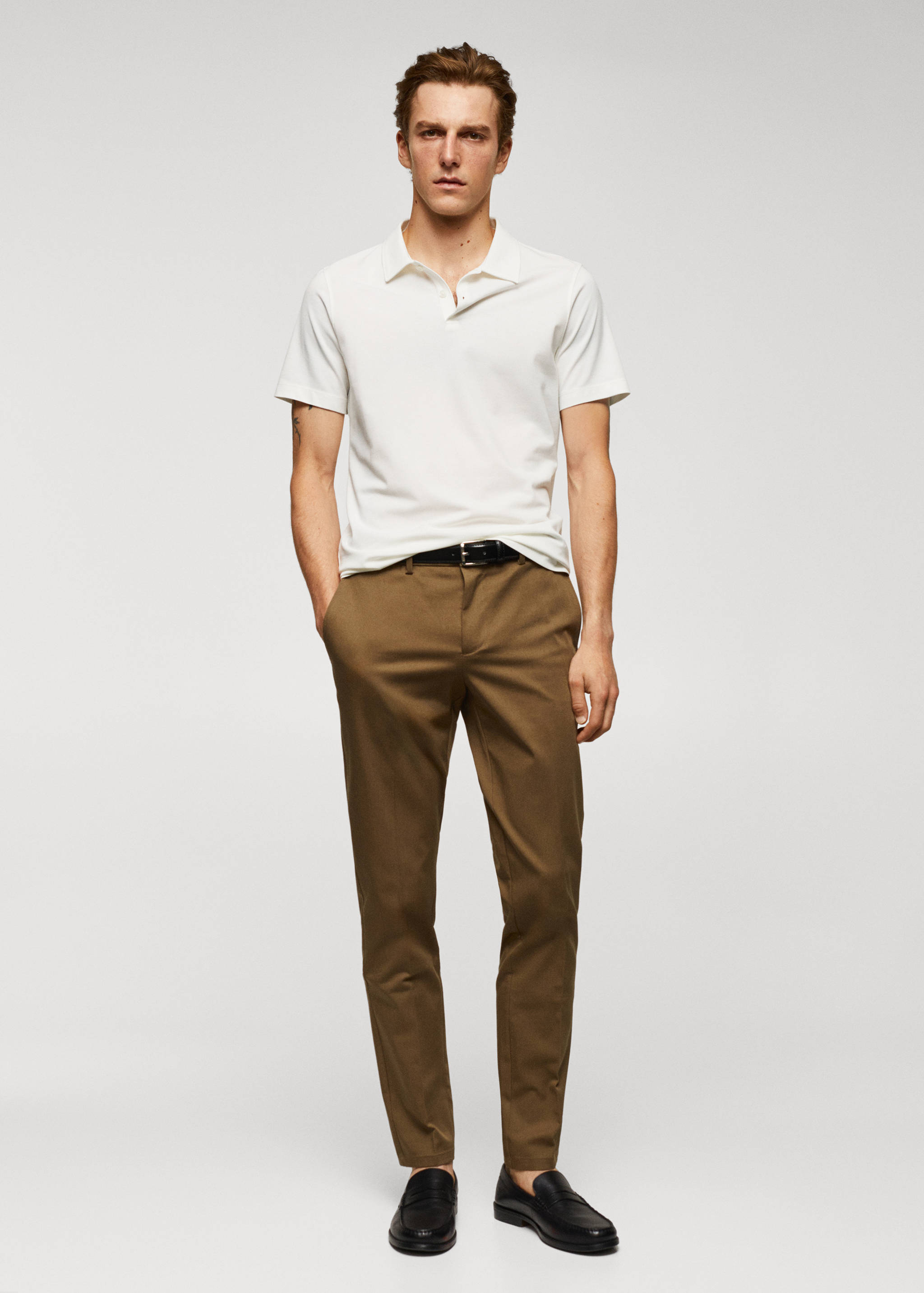 Slim-fit cotton piqué textured polo shirt - General plane