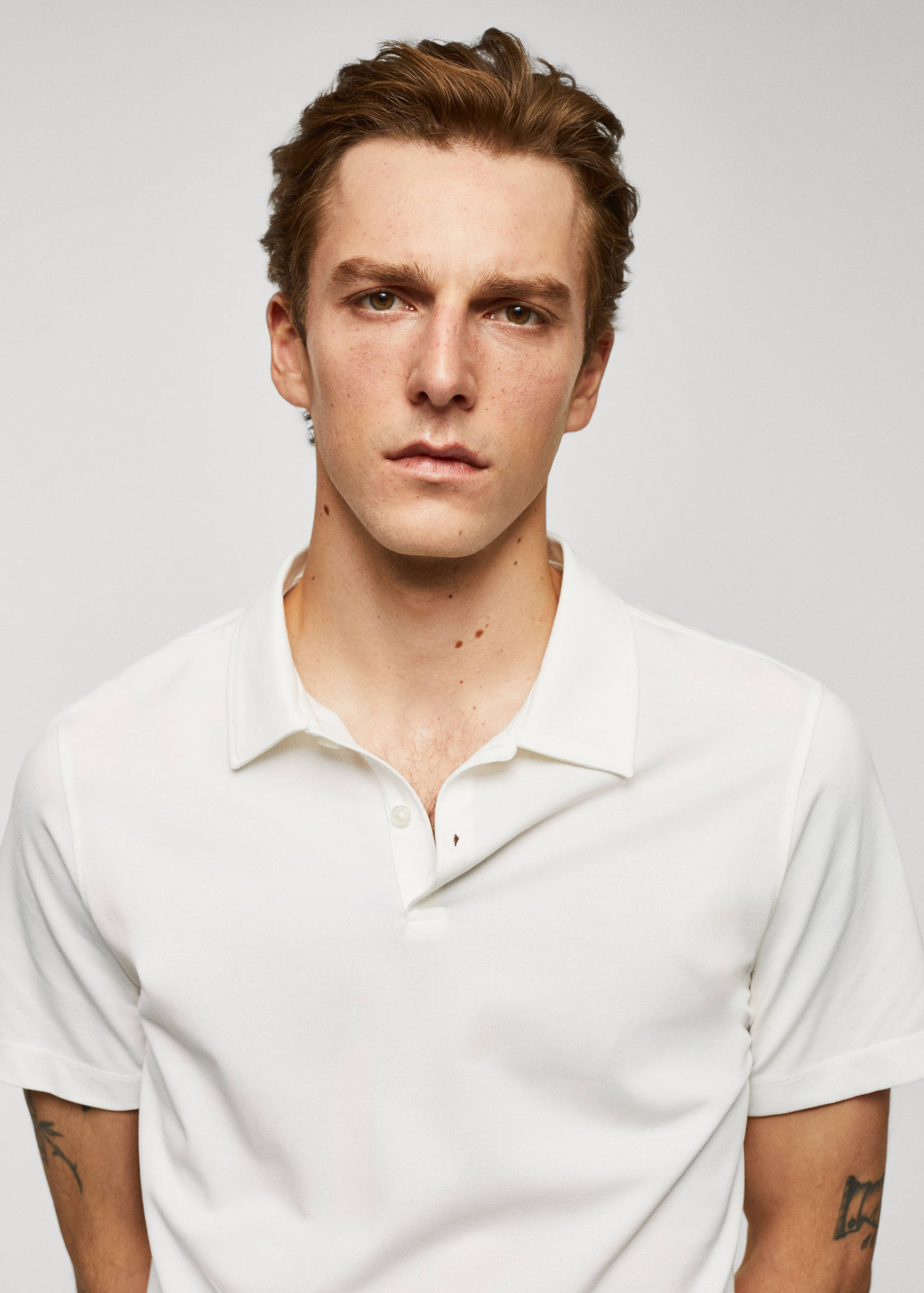 Slim-fit cotton piqué textured polo shirt - Details of the article 1