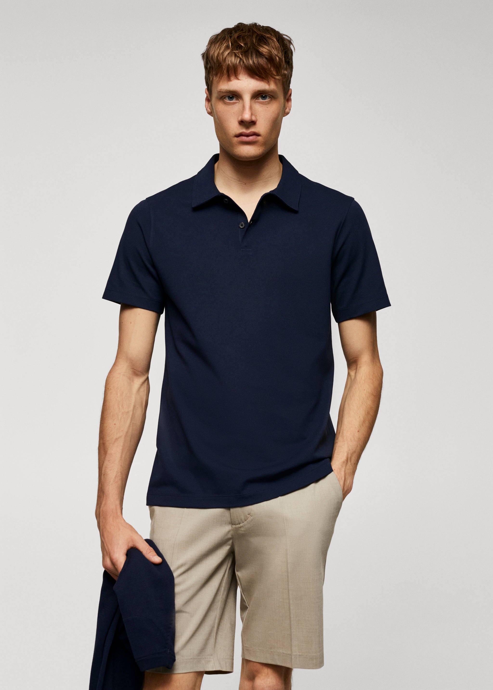 Slim-fit cotton piqué textured polo shirt - Medium plane
