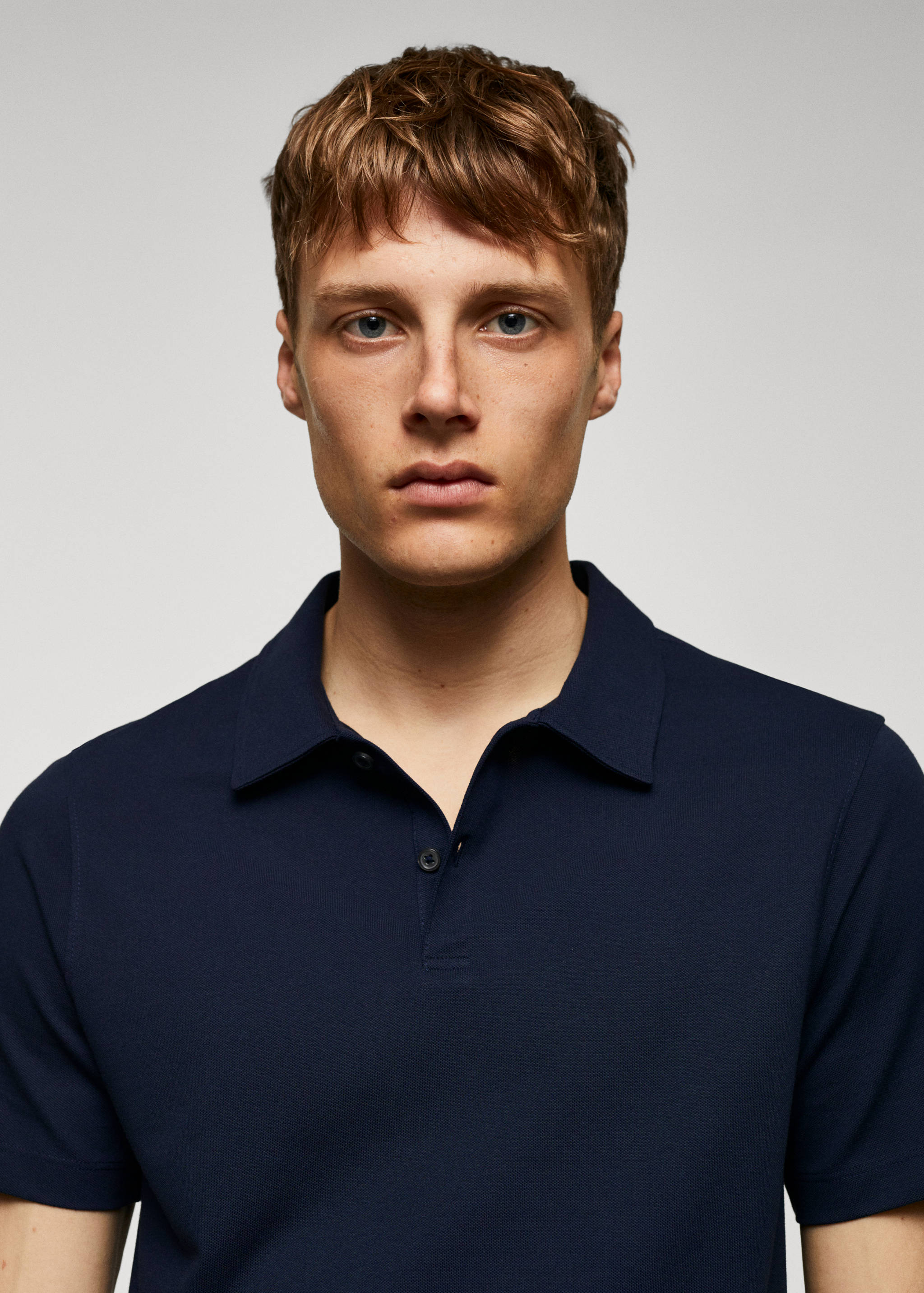 Slim-fit cotton piqué textured polo shirt - Details of the article 1