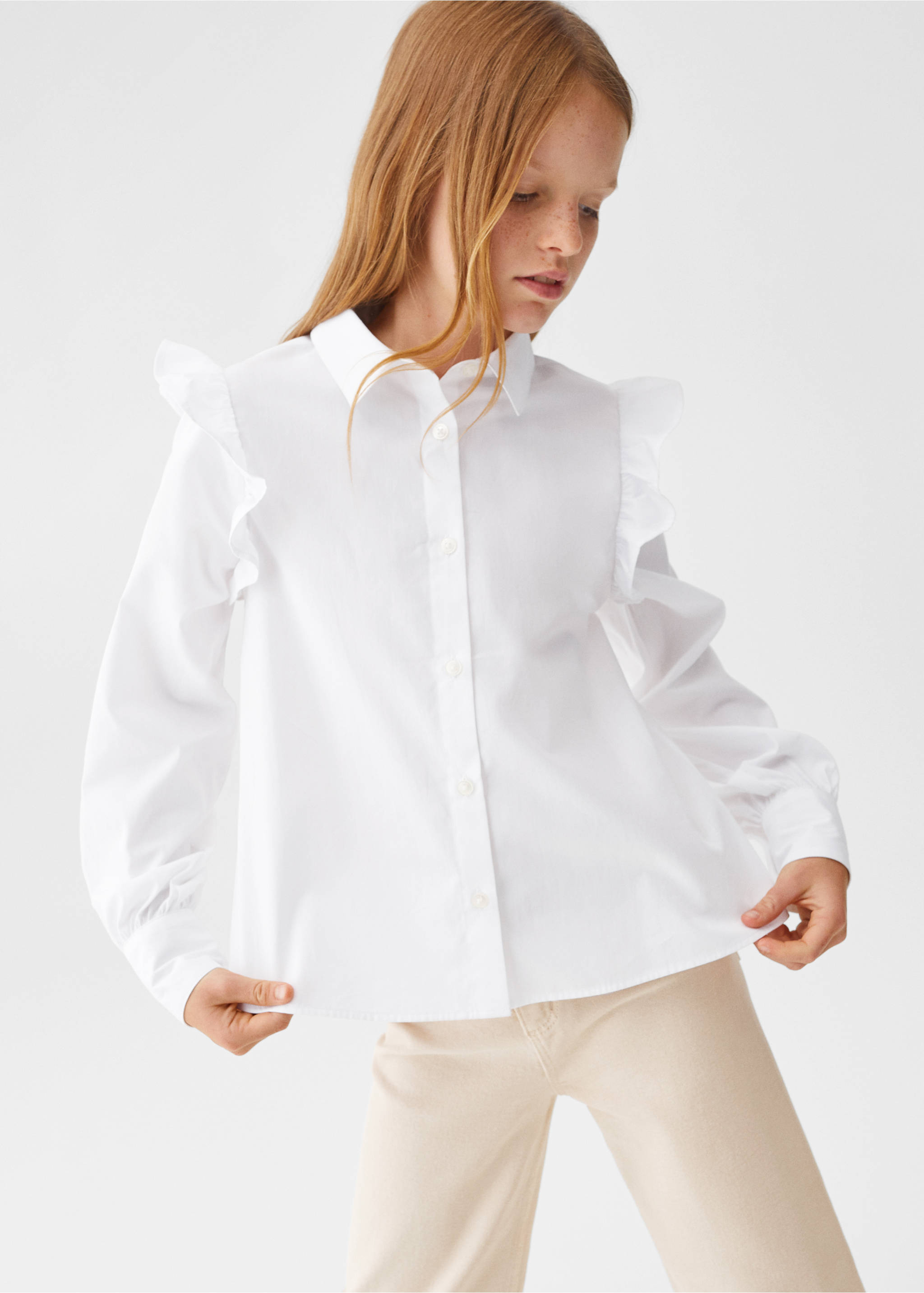 Ruffled cotton shirt - Medium plane, White. Ref: 57001036-00.