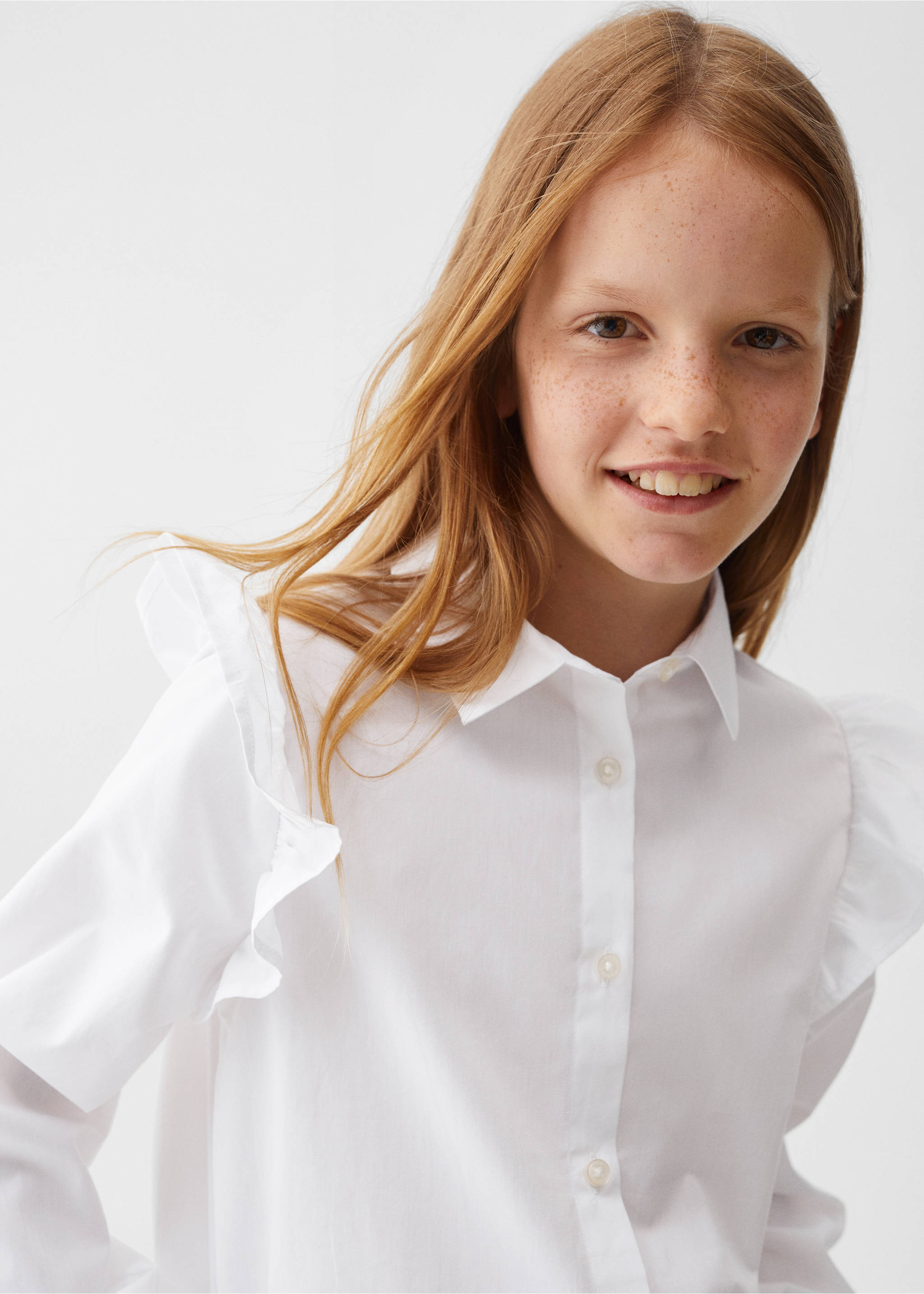 Ruffled cotton shirt - Details of the article 1, White. Ref: 57001036-00.