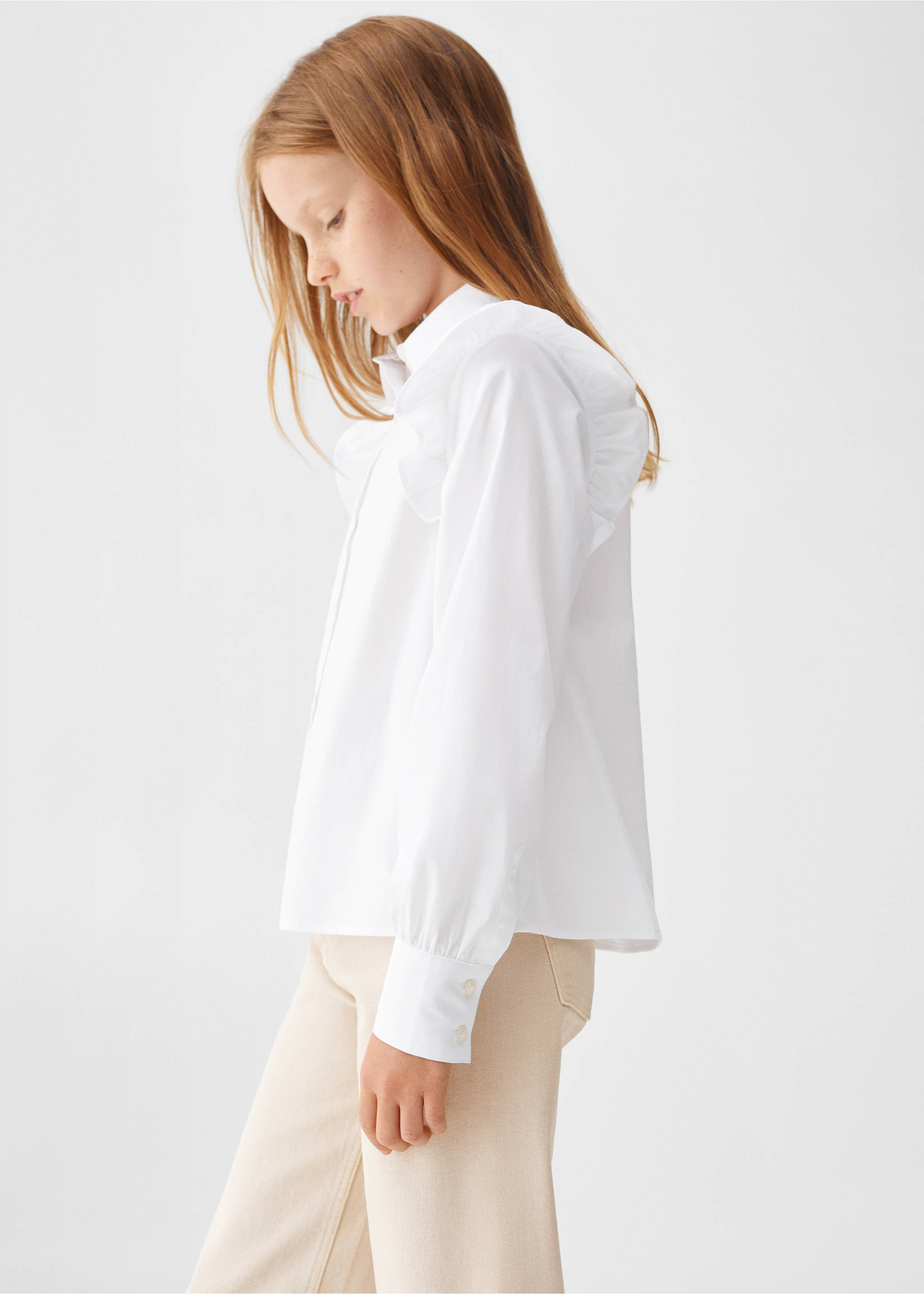 Ruffled cotton shirt - Details of the article 4, White. Ref: 57001036-00.