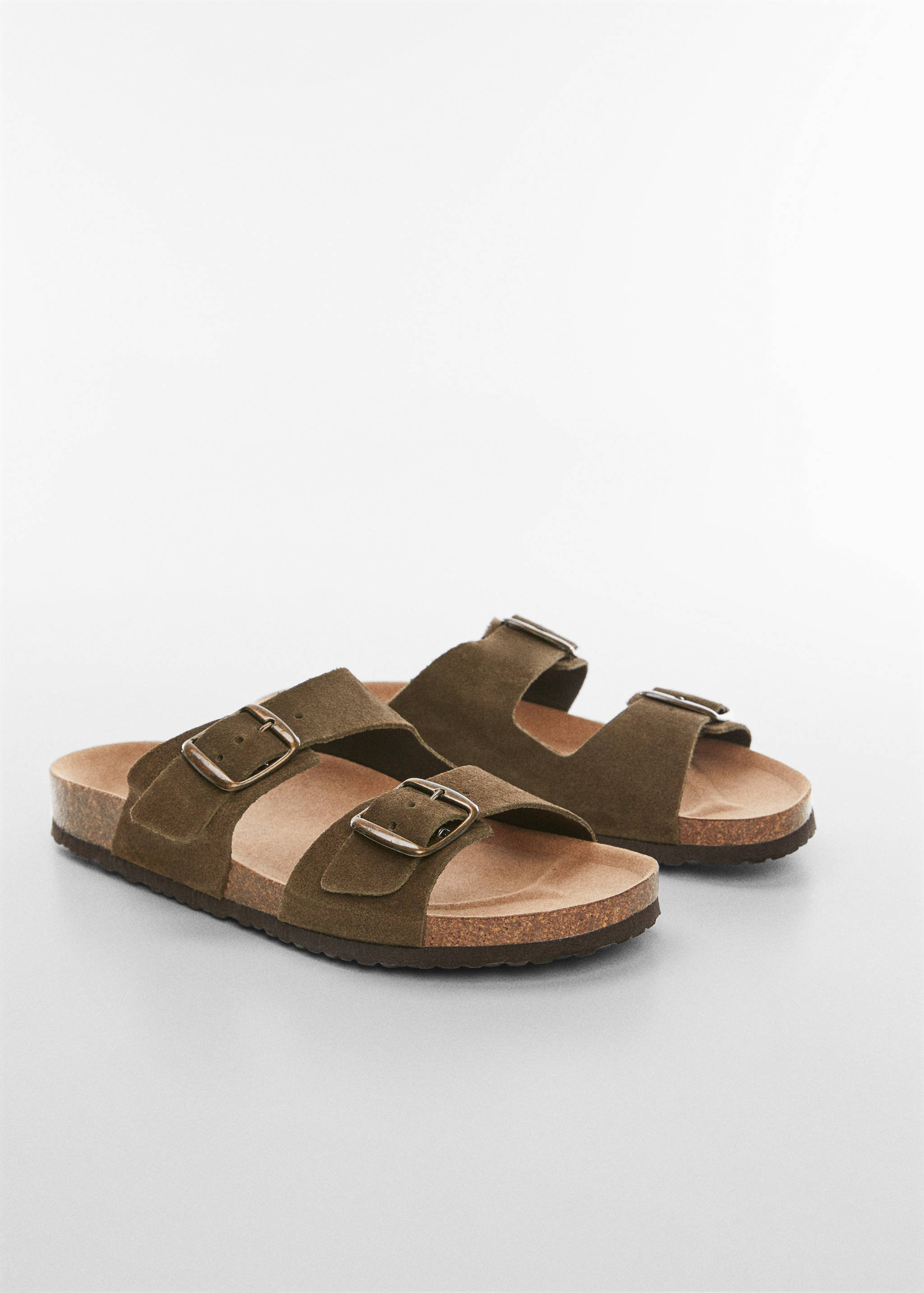 Split leather sandals with buckle - Medium plane