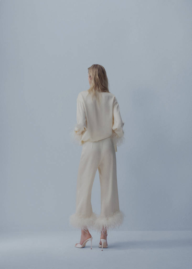 Satin trousers with feather detail — White