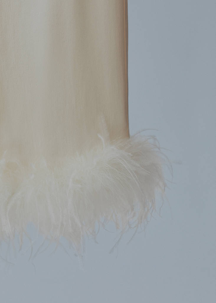Satin trousers with feather detail — White