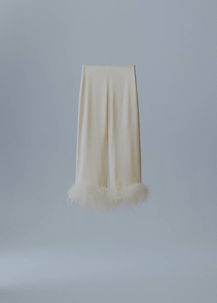 Satin trousers with feather detail — White