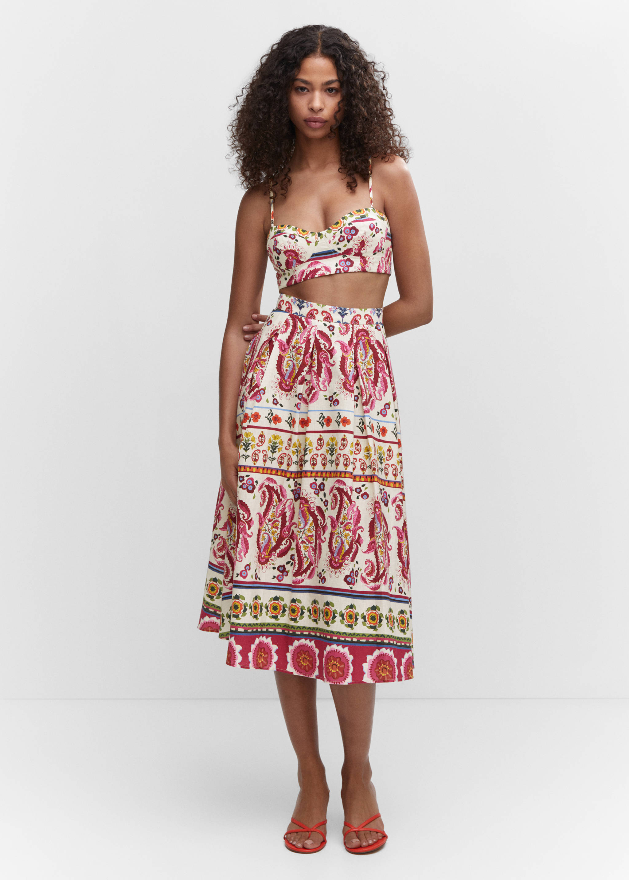 Printed linen-blend skirt - General plane