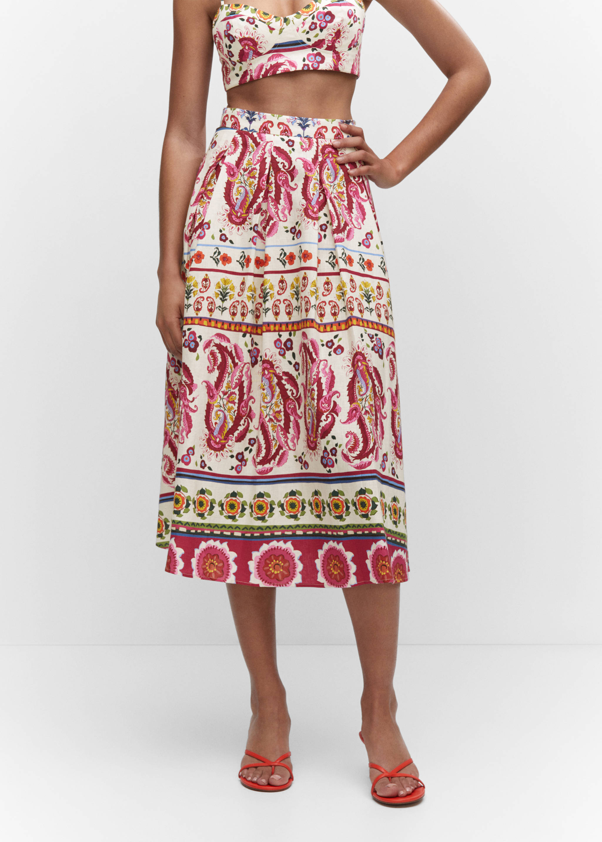 Printed linen-blend skirt - Medium plane