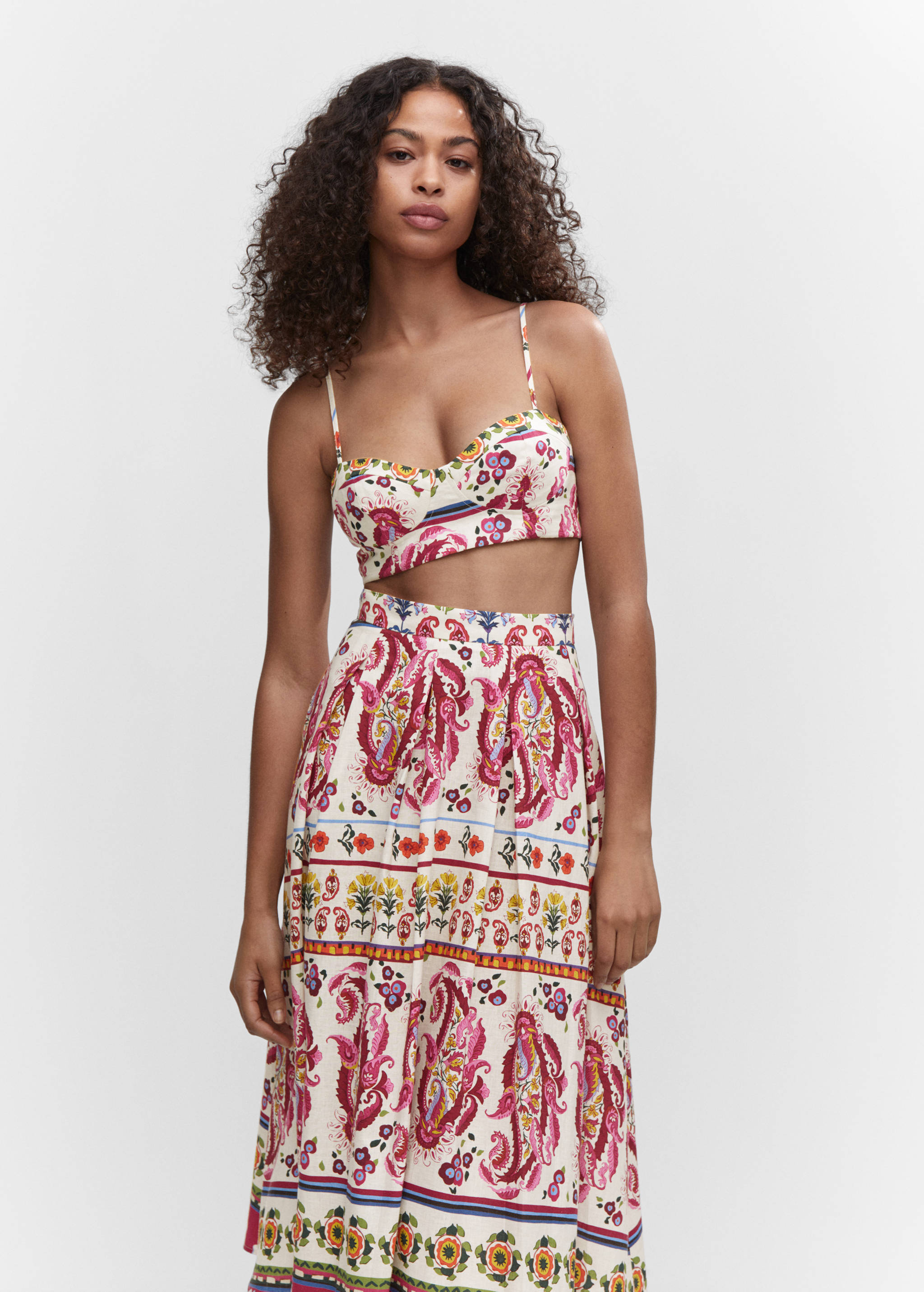 Printed linen-blend skirt - Details of the article 1