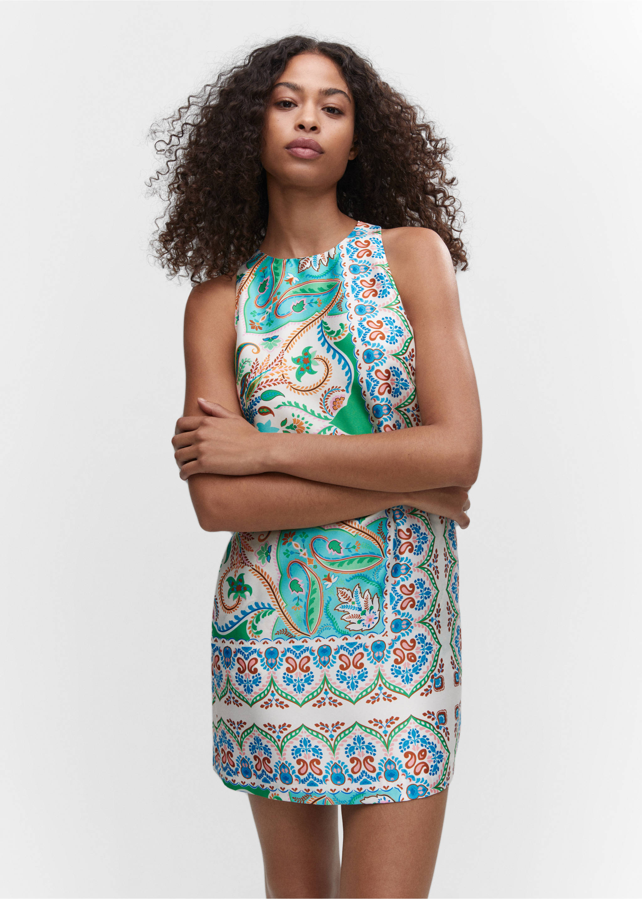 Paisley-print satin dress - Medium plane, Off White. Ref: 57001132-00.