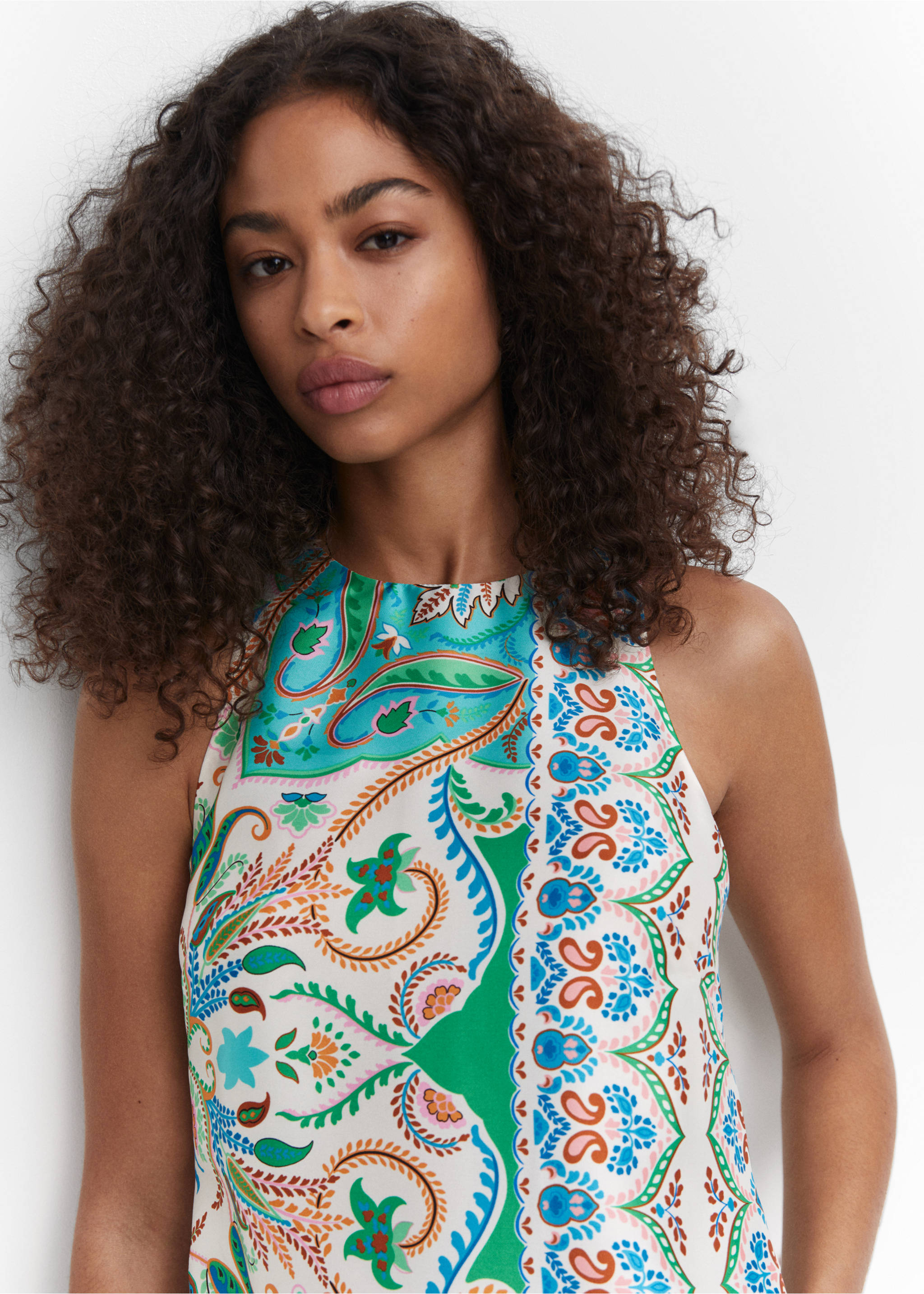 Paisley-print satin dress - Details of the article 1, Off White. Ref: 57001132-00.