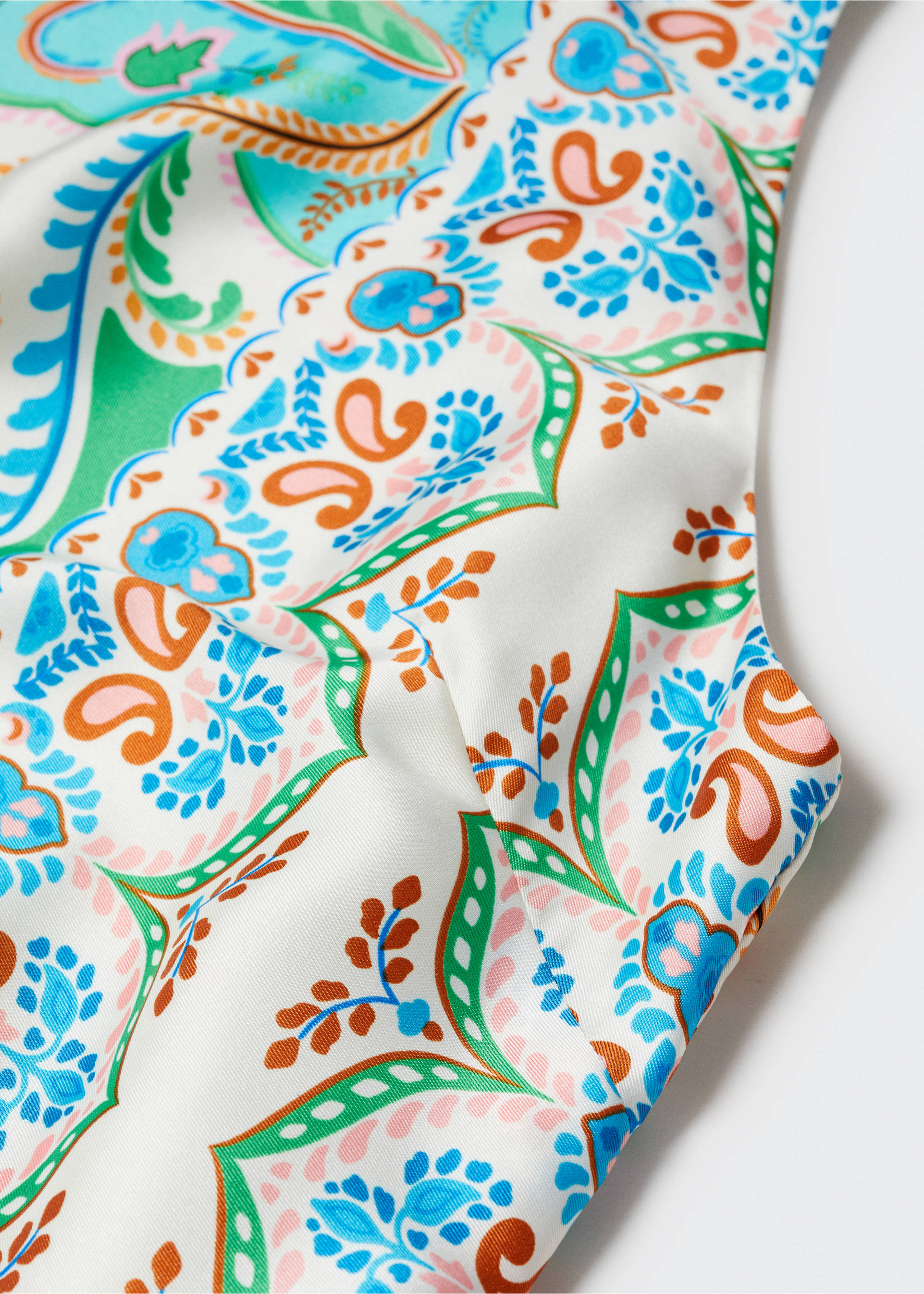 Paisley-print satin dress - Details of the article 8, Off White. Ref: 57001132-00.