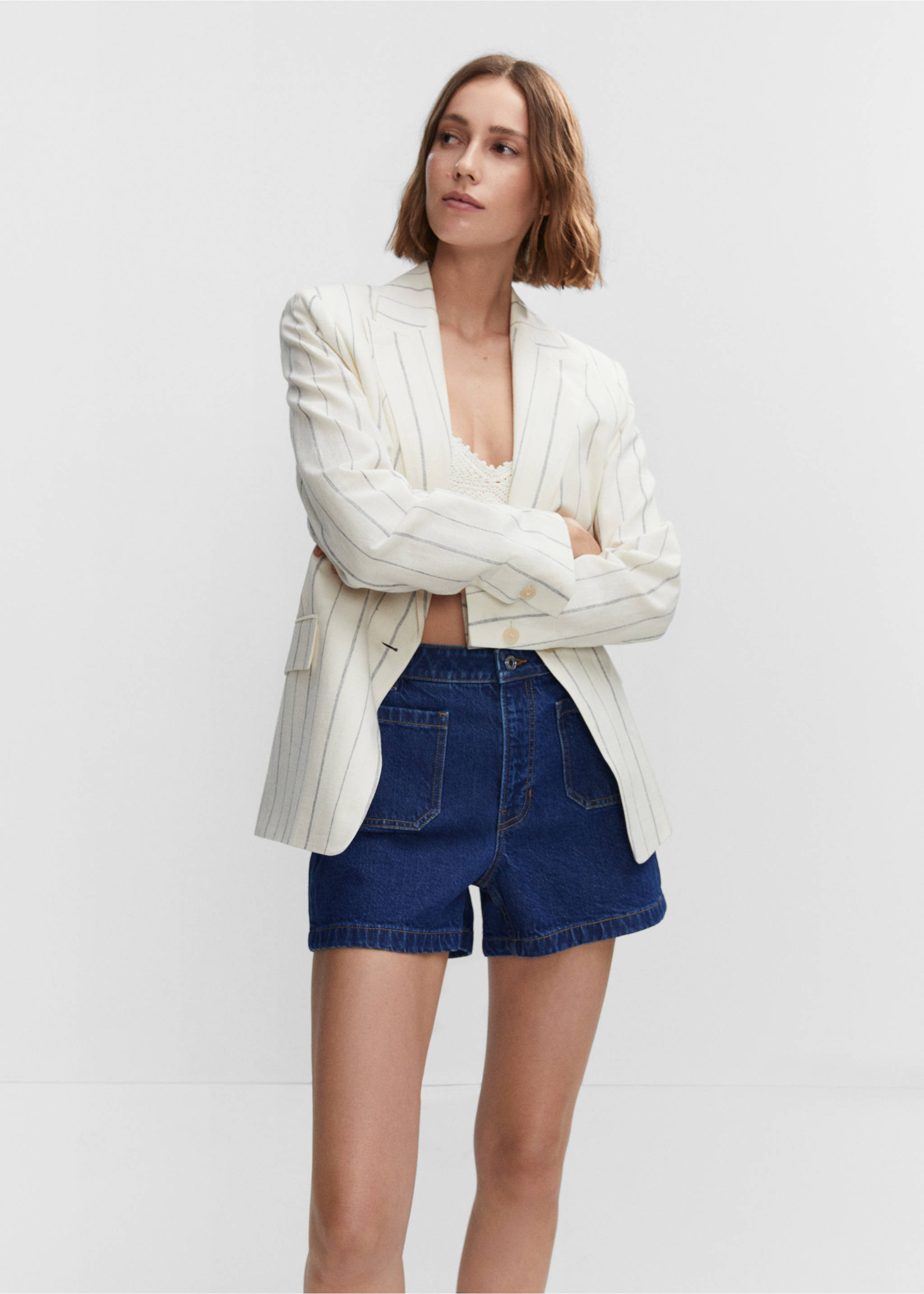 Short en jean poches - Plan moyen, Bleu foncé. Ref: 57002880-00.