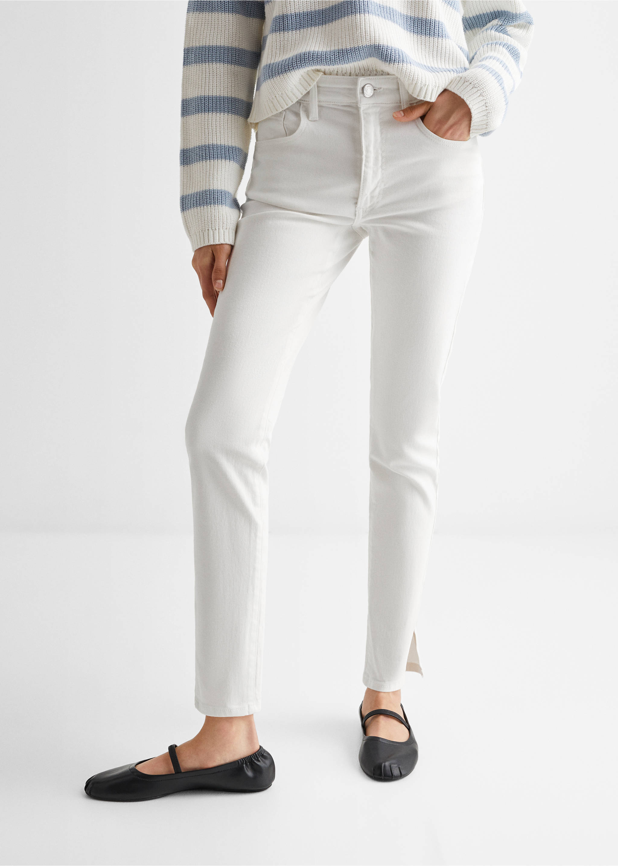 Jeans skinny abertura - Plano medio, Blanco roto. Ref: 57003264-00.
