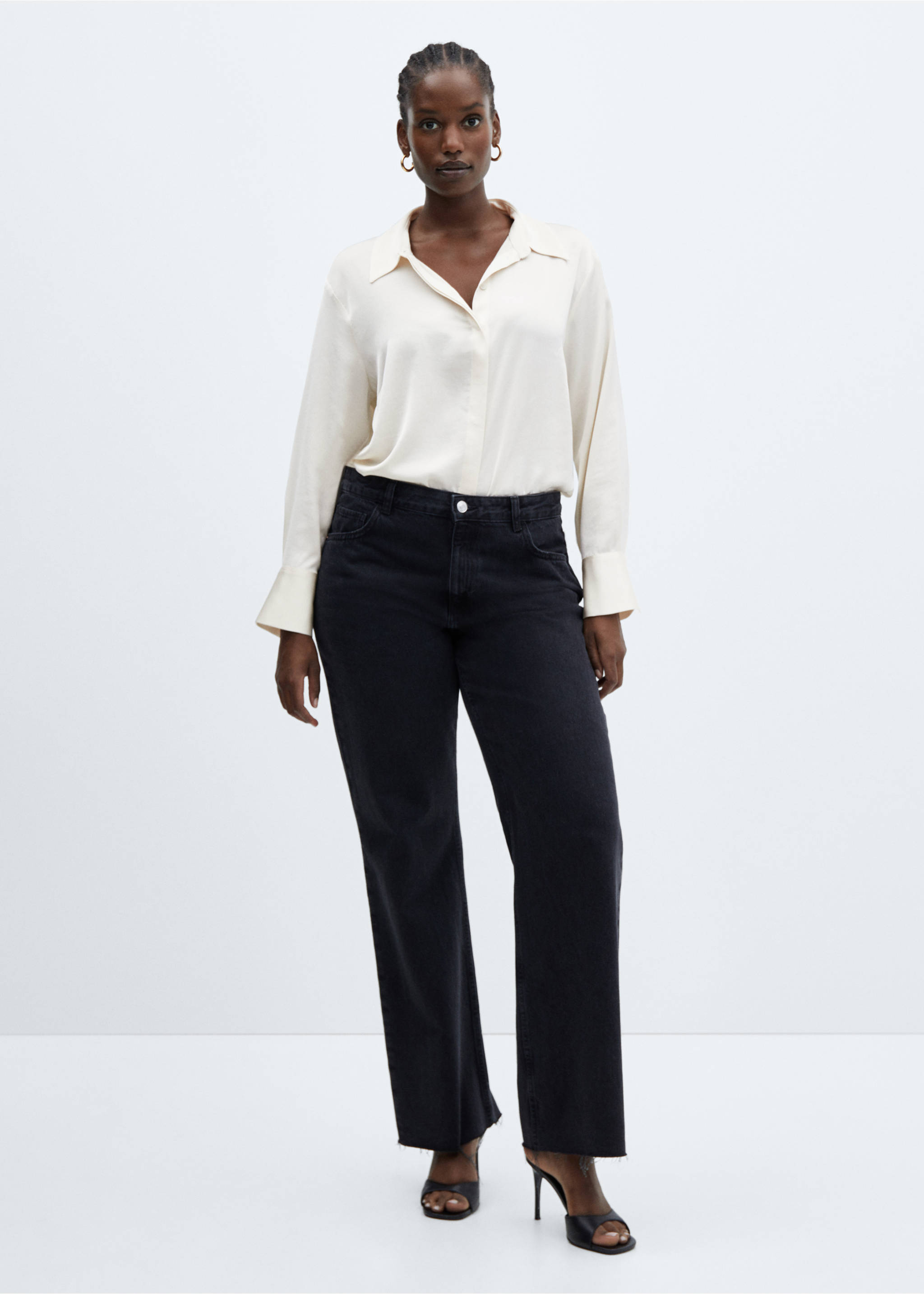 Satin finish flowy shirt - Details of the article 3, Off White. Ref: 57003777-00.