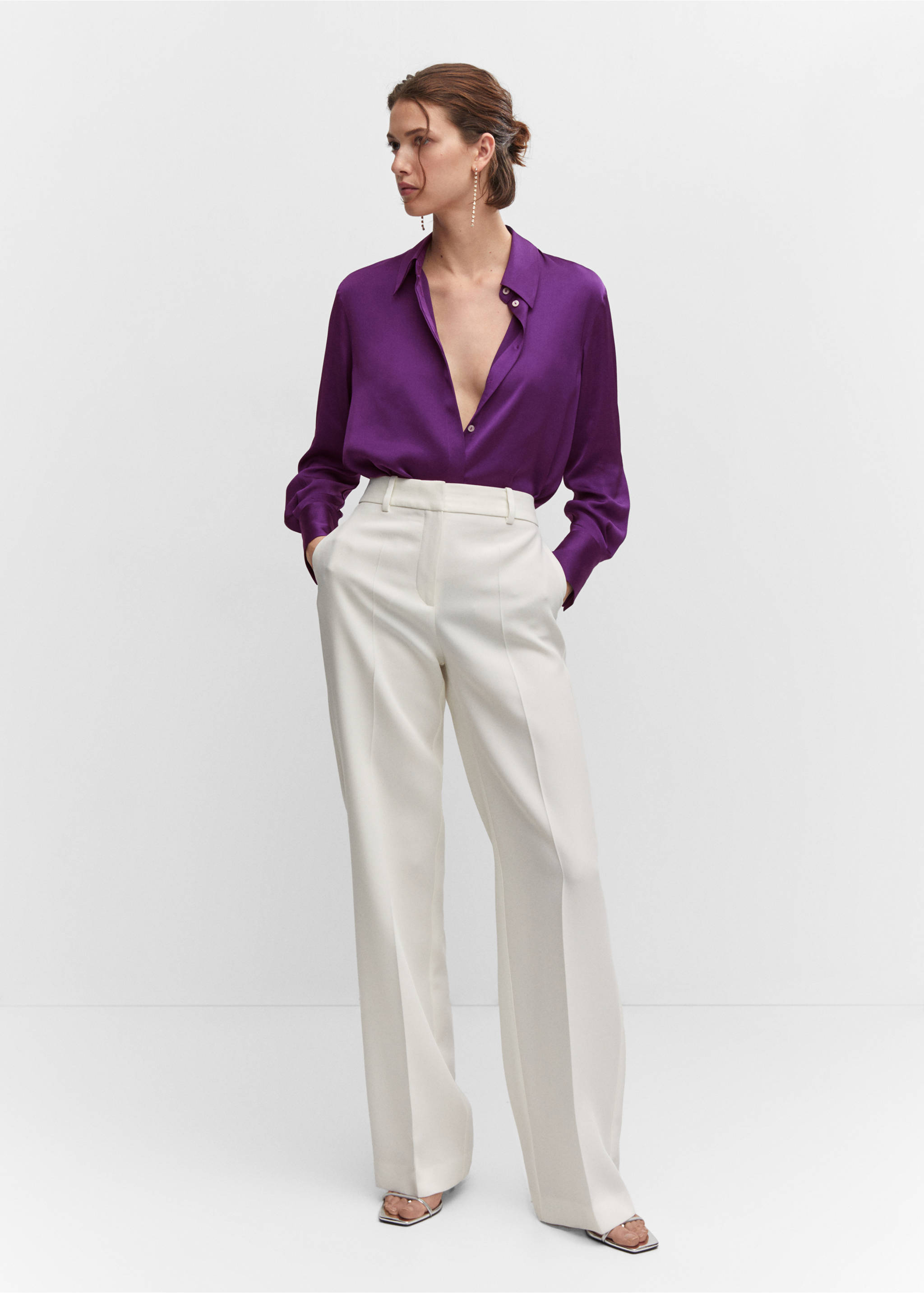 Satin finish flowy shirt - General plane, Purple. Ref: 57003777-00.