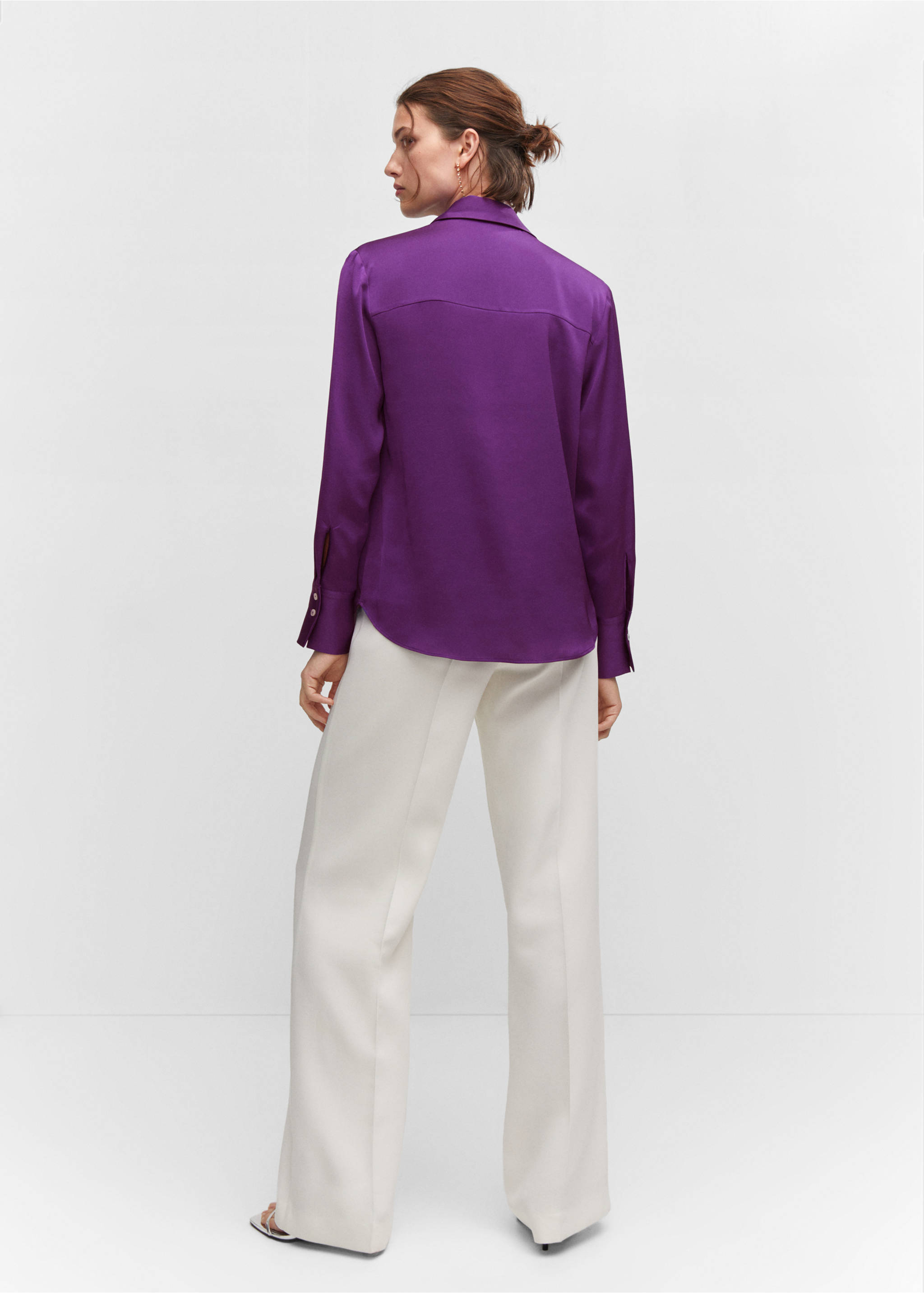 Satin finish flowy shirt - Reverse of the article, Purple. Ref: 57003777-00.