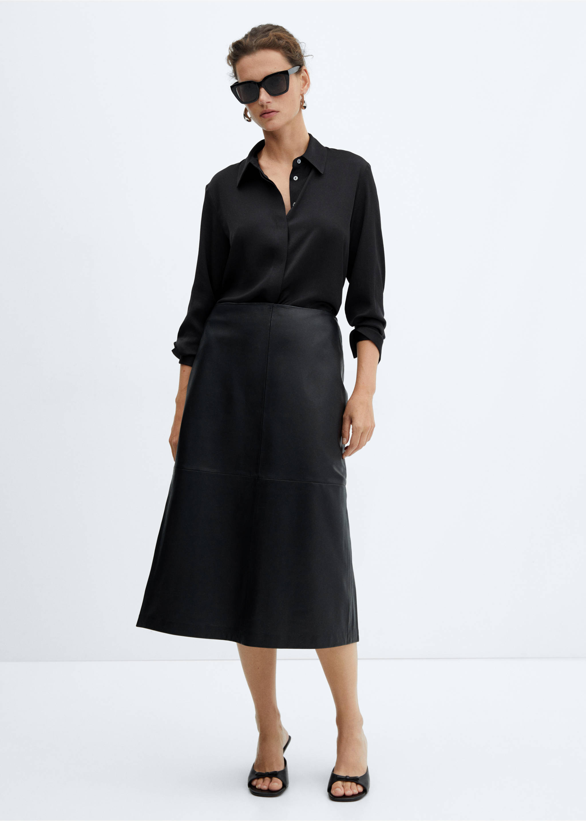 Satin finish flowy shirt - General plane, Black. Ref: 57003777-00.