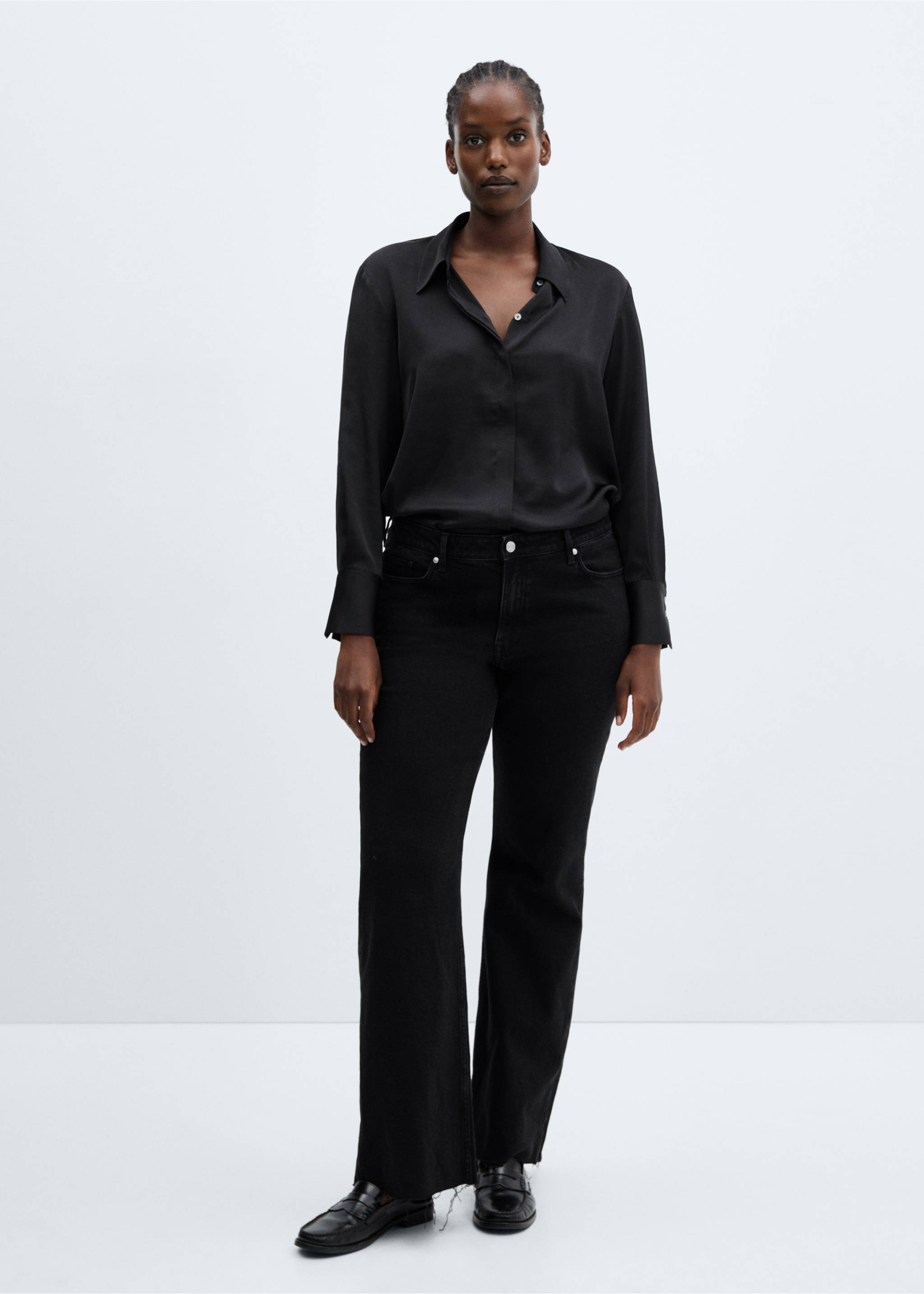 Satin finish flowy shirt - Details of the article 3, Black. Ref: 57003777-00.