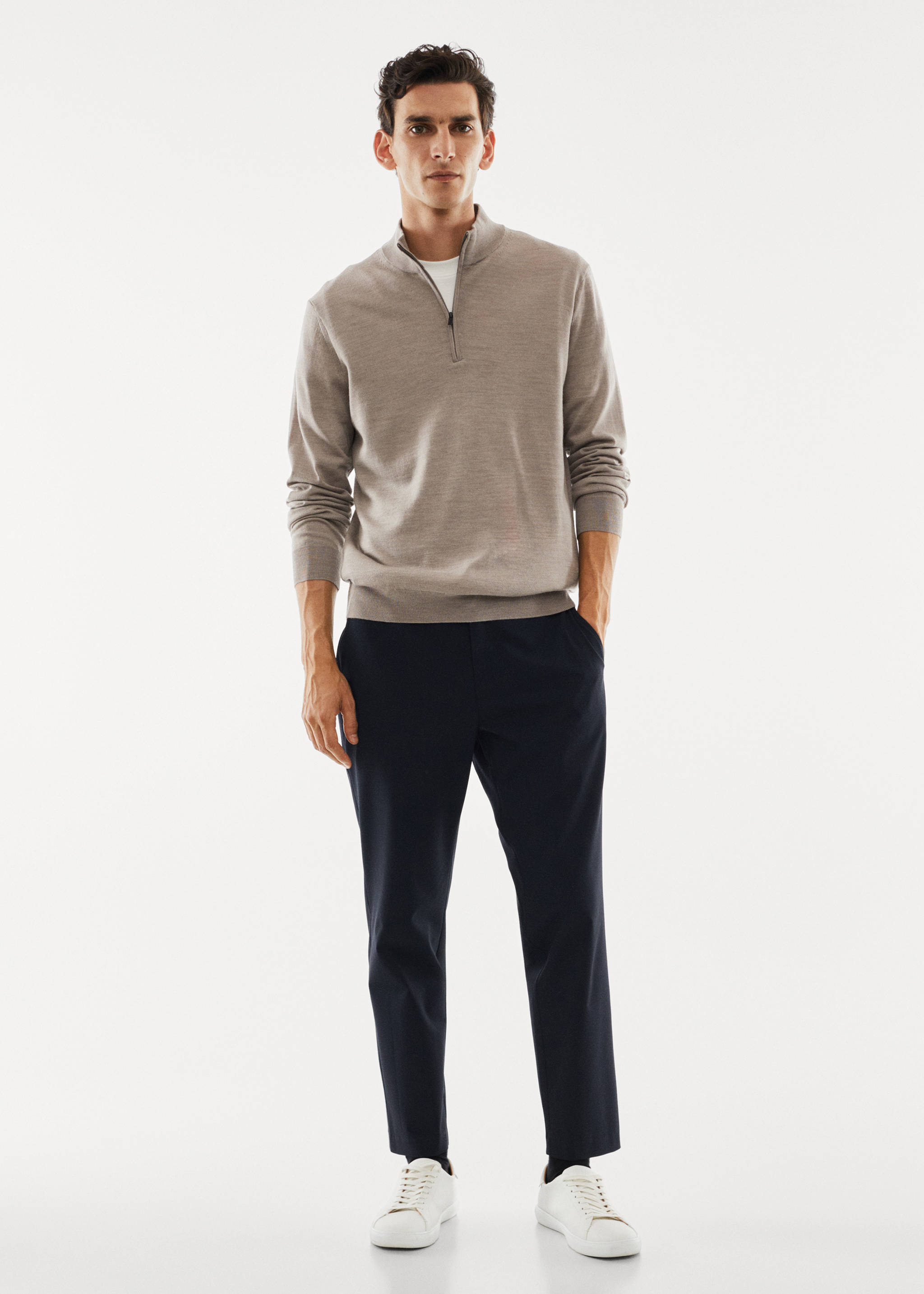 100% merino wool sweater with zip-neck - General plane