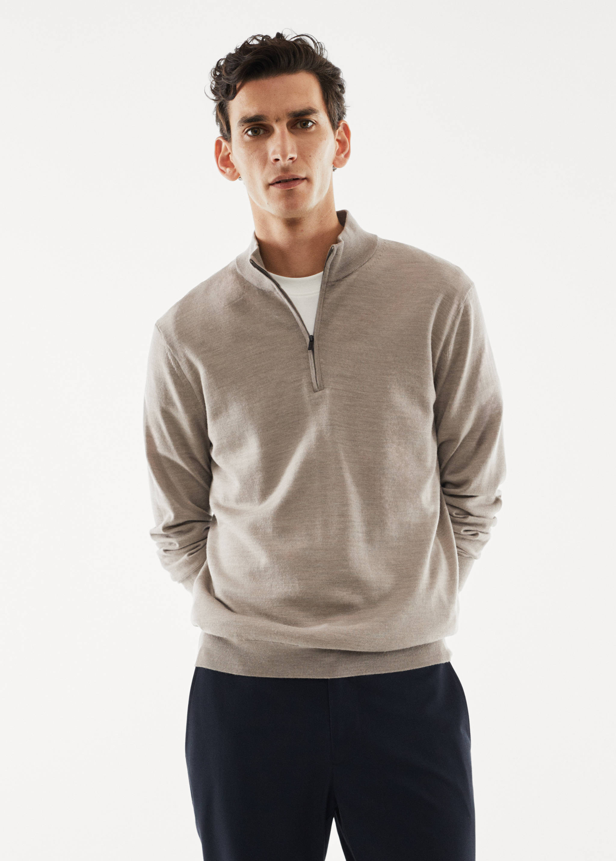 100% merino wool sweater with zip-neck - Medium plane