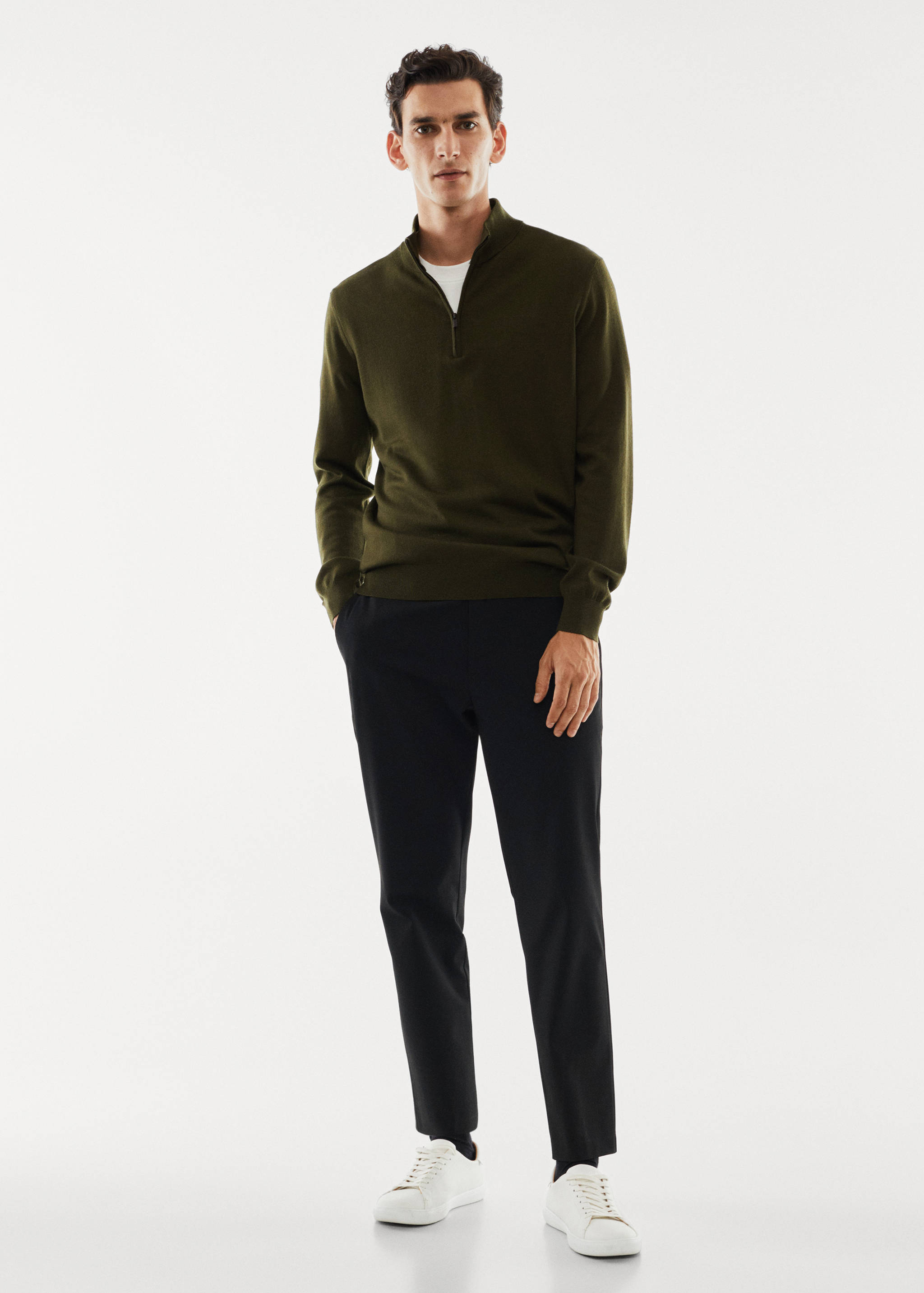 100% merino wool sweater with zip-neck - General plane