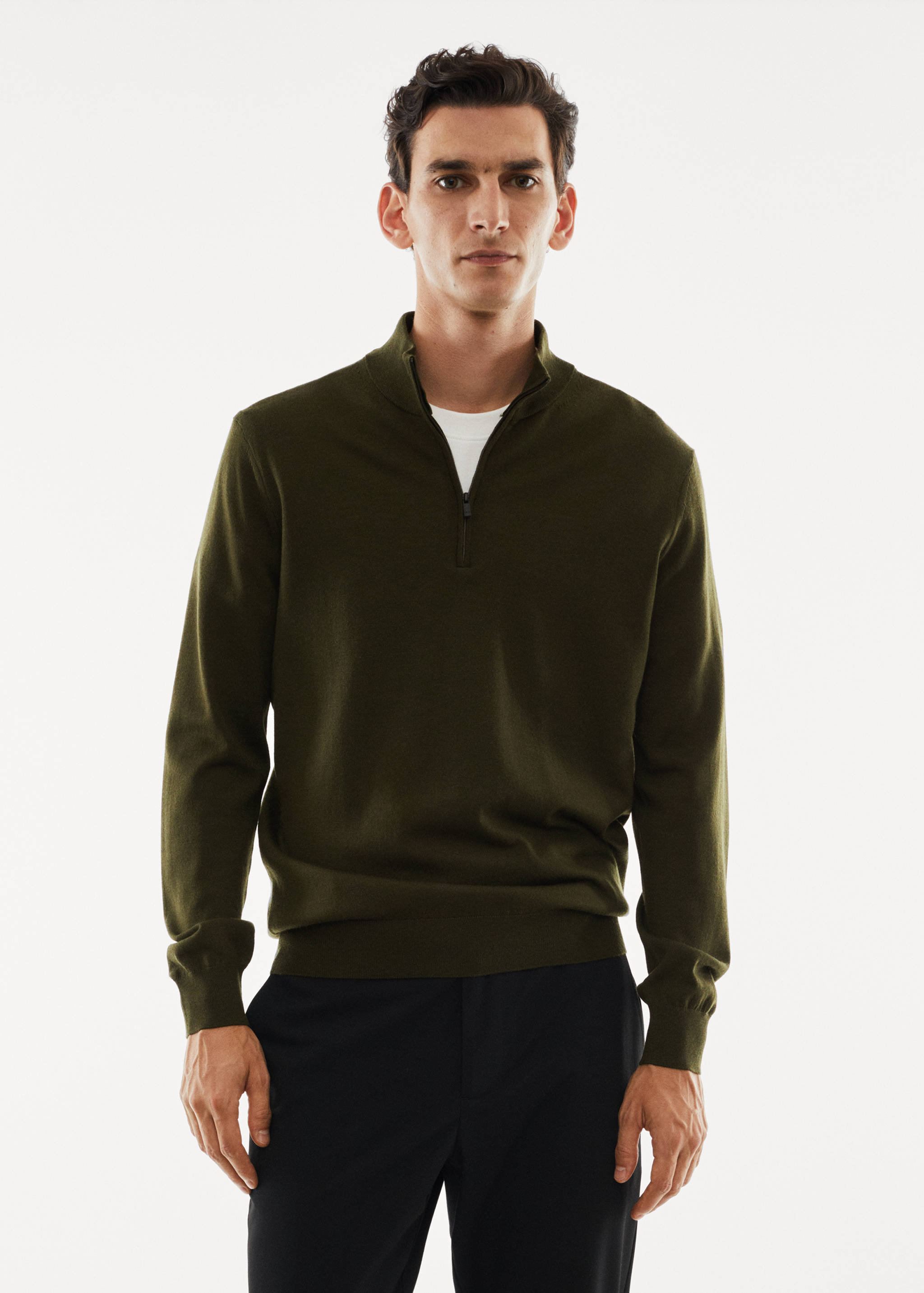 100% merino wool sweater with zip-neck - Medium plane