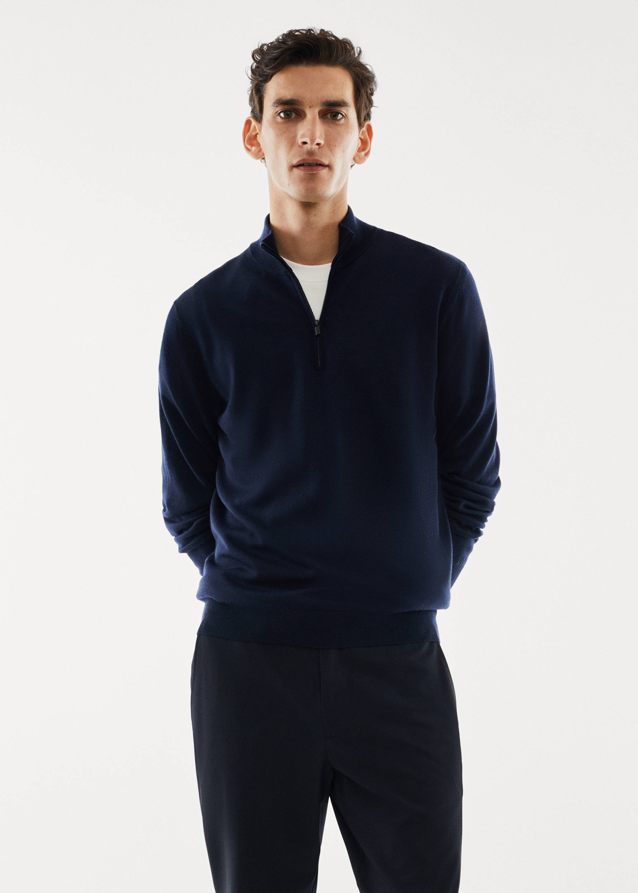 100% merino wool sweater with zip-neck - Medium plane