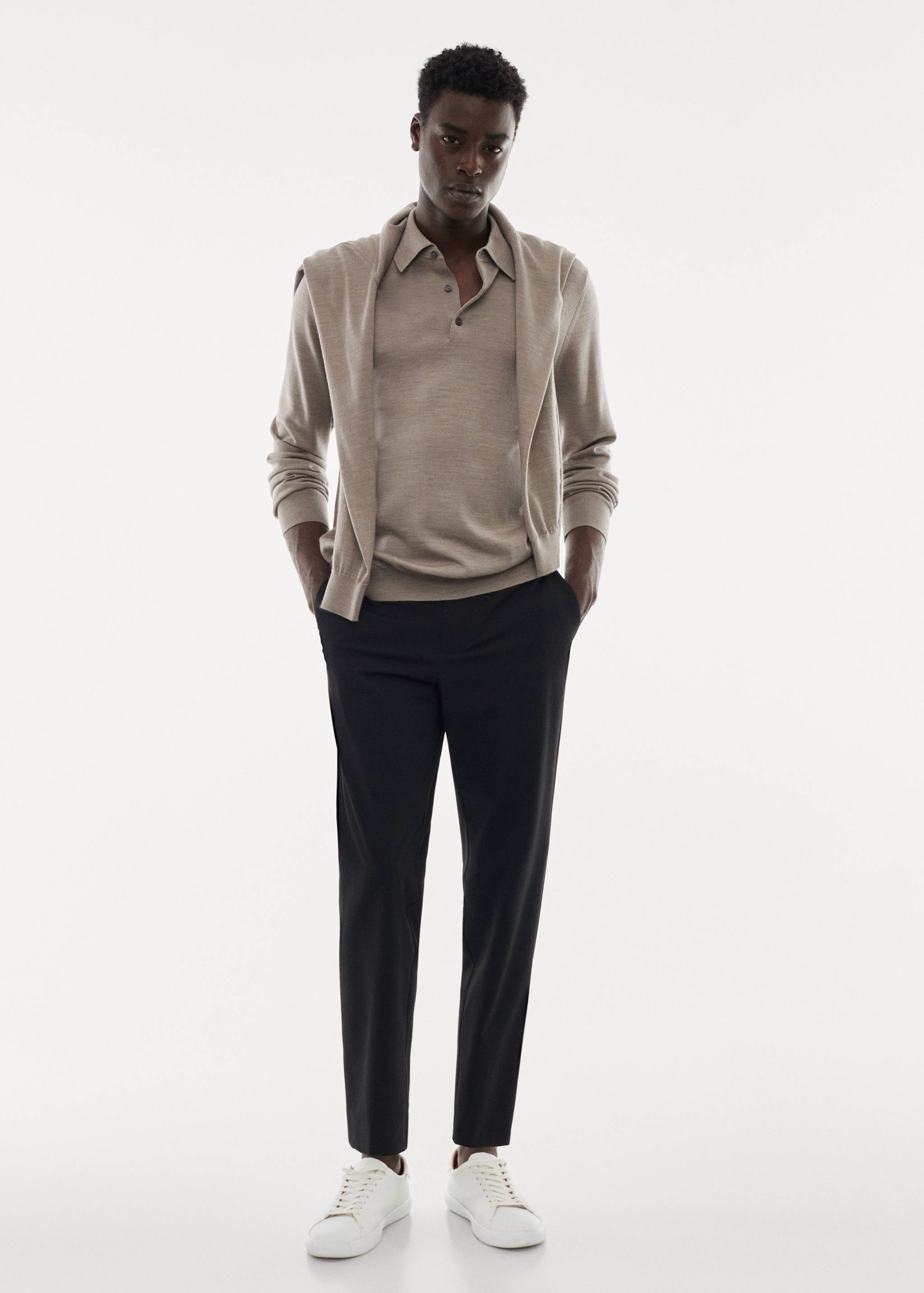 100% merino wool long-sleeved polo shirt - General plane