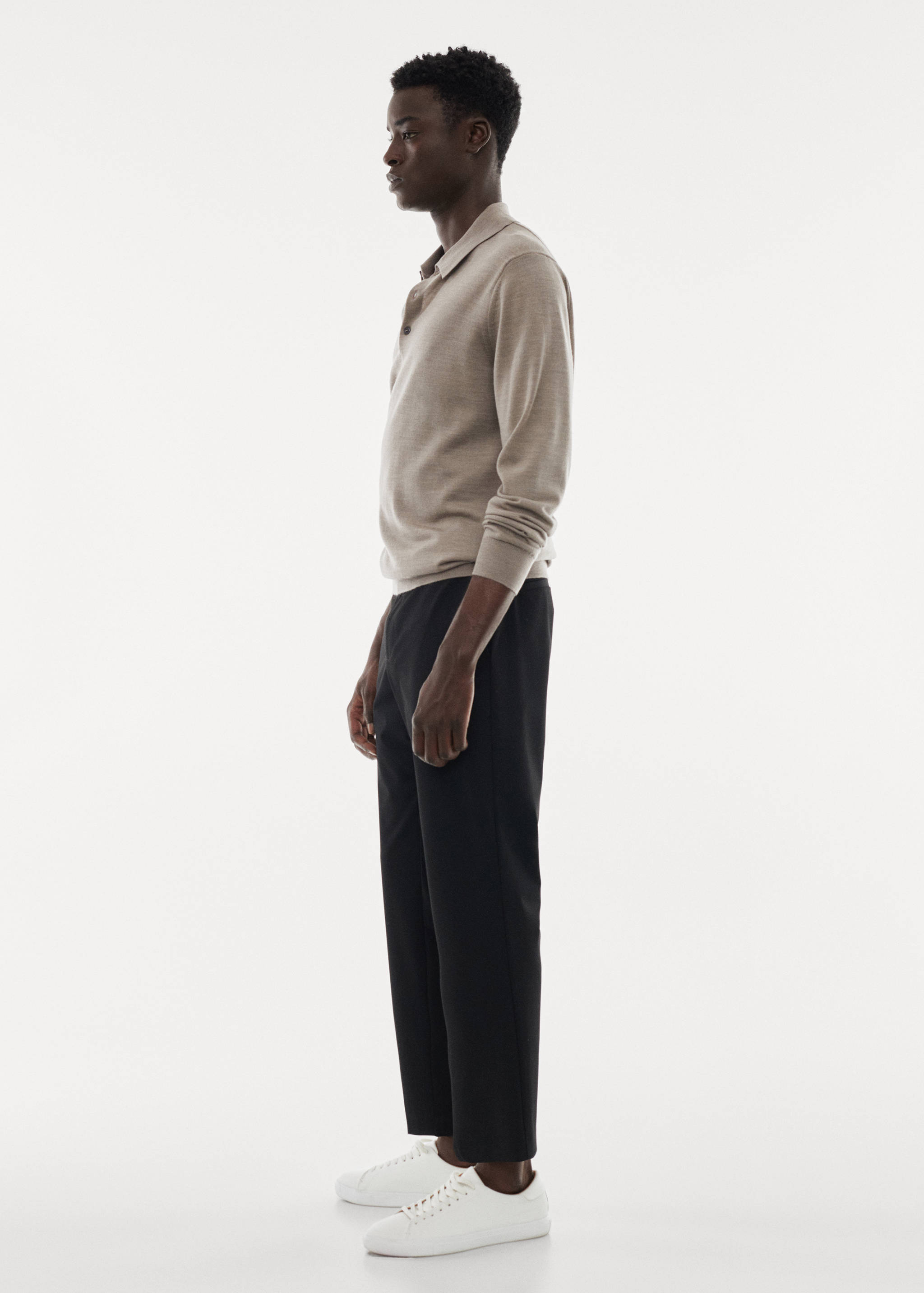 100% merino wool long-sleeved polo shirt - Details of the article 2