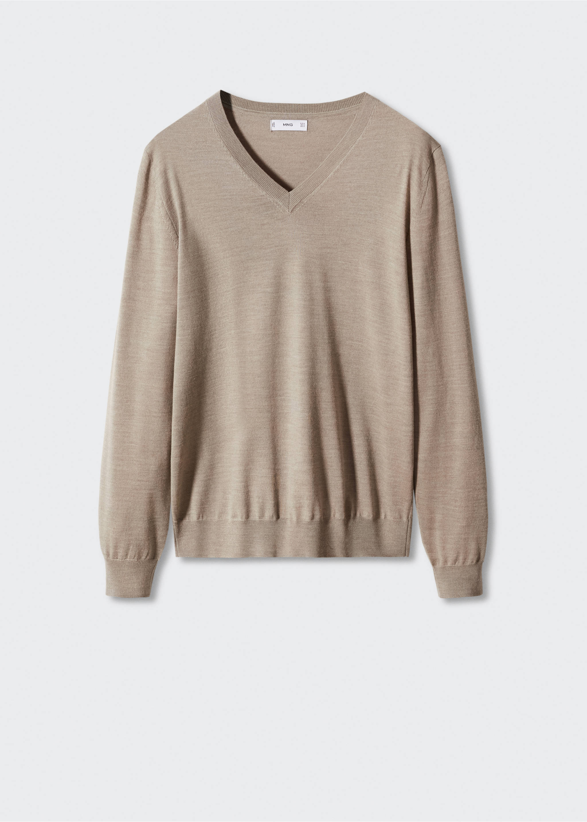 Pull-over 100 % laine mérinos col V - Article sans modèle, Sable. Ref: 57004767-00.