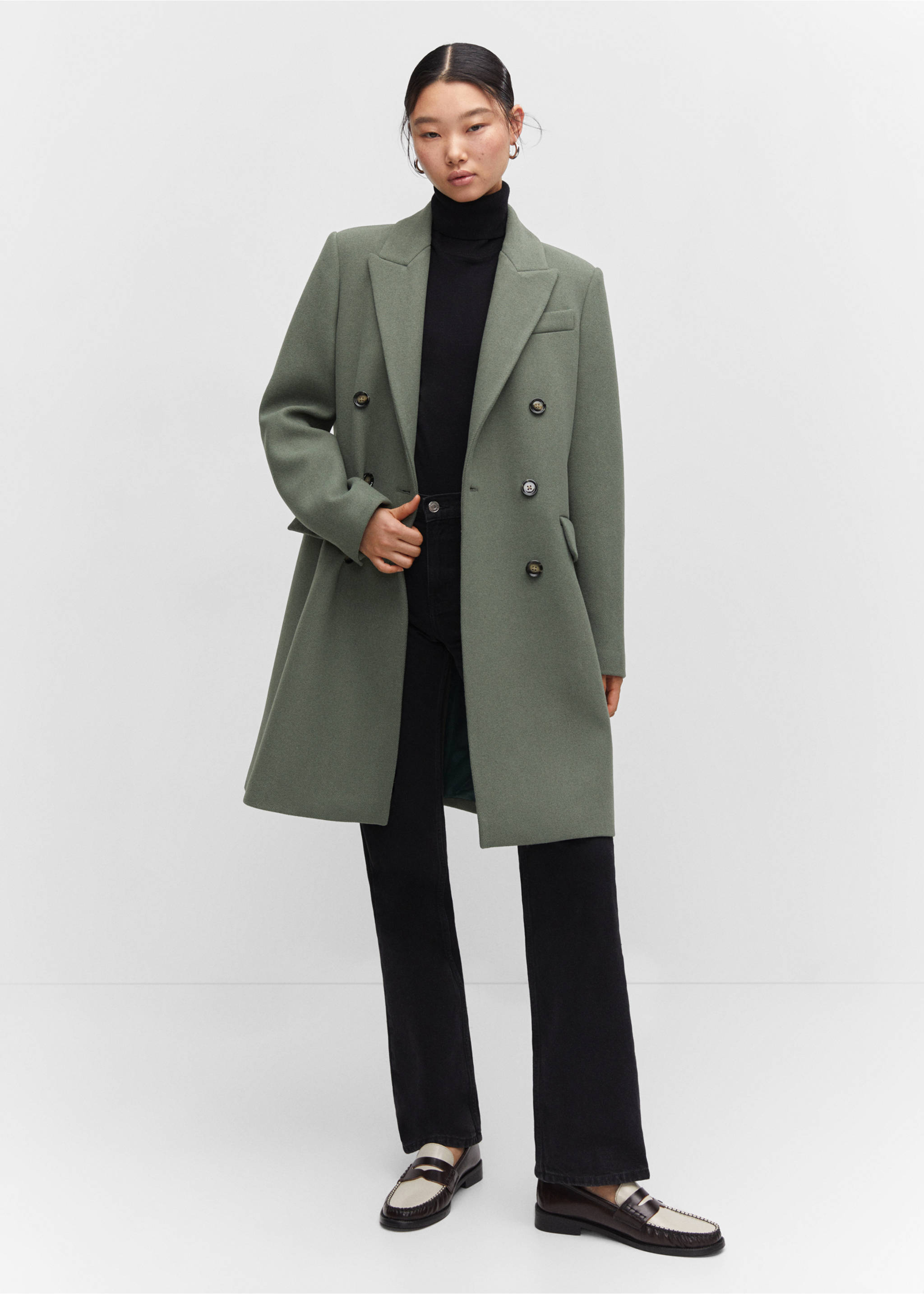 Wool double-breasted coat - General plane, Khaki. Ref: 57005144-00.