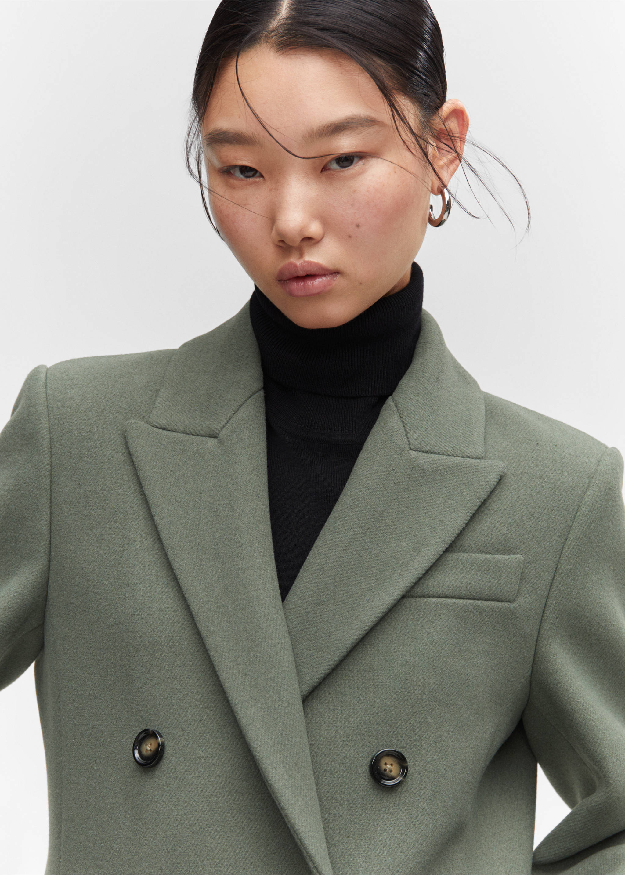 Wool double-breasted coat - Details of the article 1, Khaki. Ref: 57005144-00.
